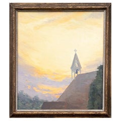 Vintage William Alexander Drake (Am., 1891-1979) Oil On Masonite, Church Bells At Dawn 