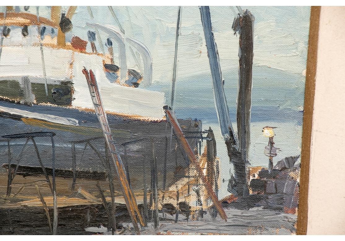 American William Alexander Drake (Am., 1891-1979) Oil On Masonite, Fishing Boat At Dock For Sale