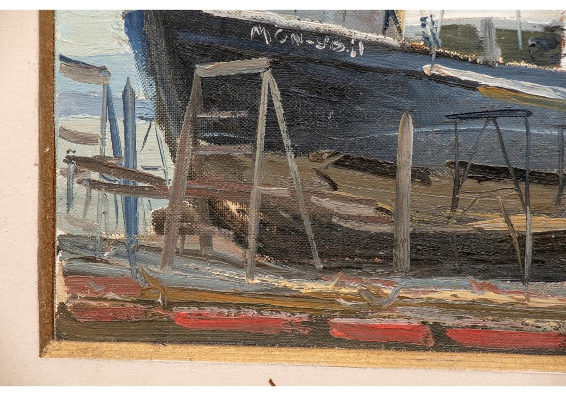 20th Century William Alexander Drake (Am., 1891-1979) Oil On Masonite, Fishing Boat At Dock For Sale