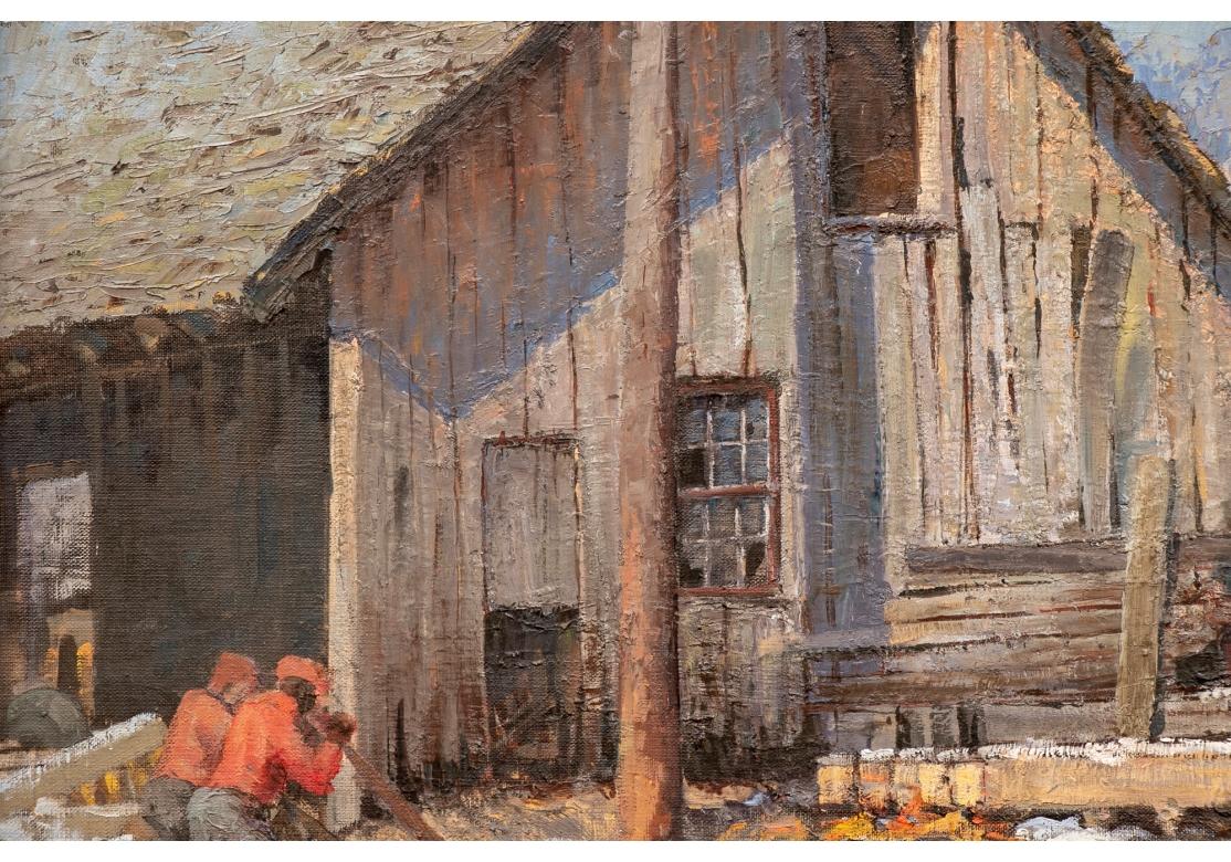 Hand-Painted William Alexander Drake 'Am., 1891-1979' Oil On Masonite Lumber Mill For Sale