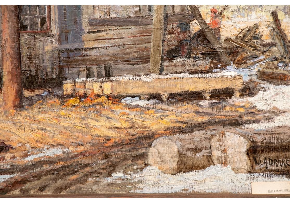 William Alexander Drake 'Am., 1891-1979' Oil On Masonite Lumber Mill In Good Condition For Sale In Bridgeport, CT