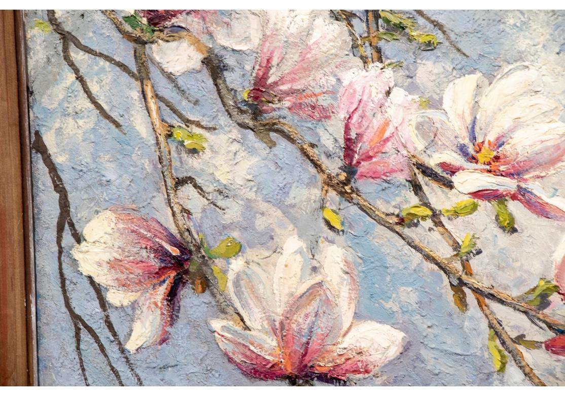 William Alexander Drake (Am., 1891-1979) Huile sur masonite, arbre de Magnolia en fleurs Bon état - En vente à Bridgeport, CT
