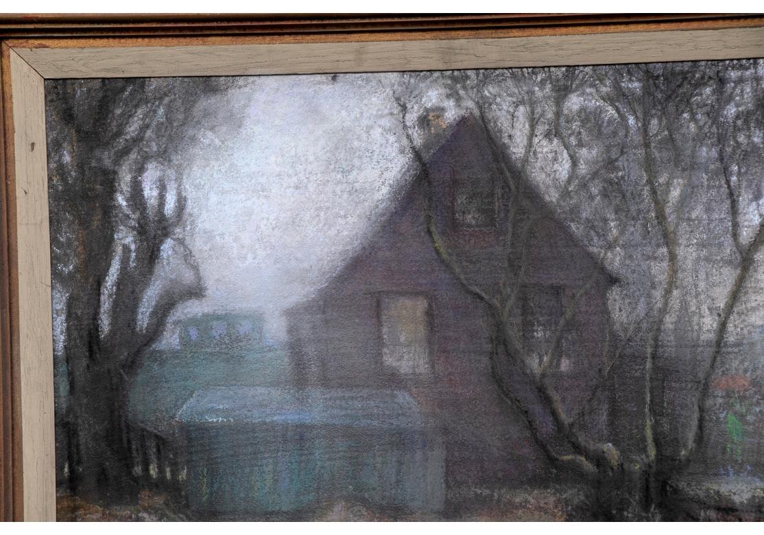 Hand-Painted William Alexander Drake 'Am., 1891-1979' Pastel on Masonite, Gray House For Sale