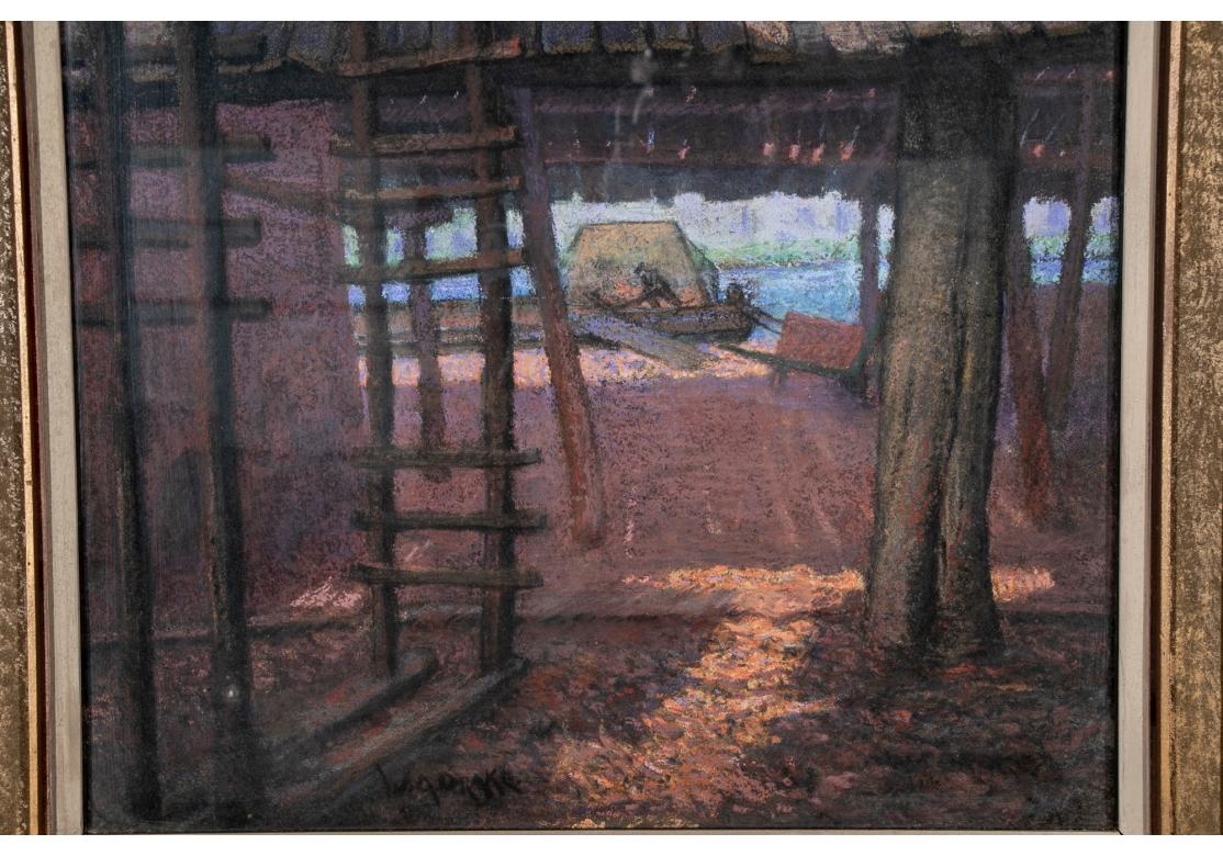 William Alexander Drake Pastel on Masonite, Sheds at the Water For Sale 3