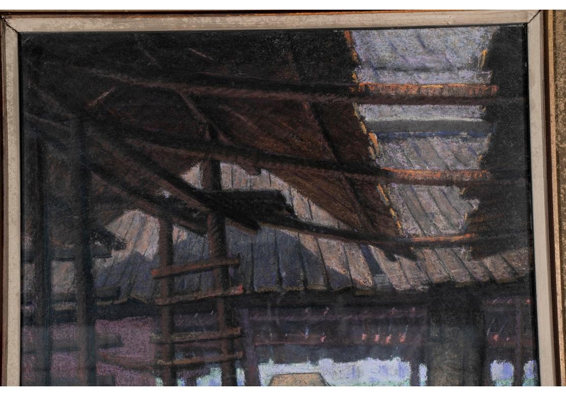 Glass William Alexander Drake Pastel on Masonite, Sheds at the Water For Sale