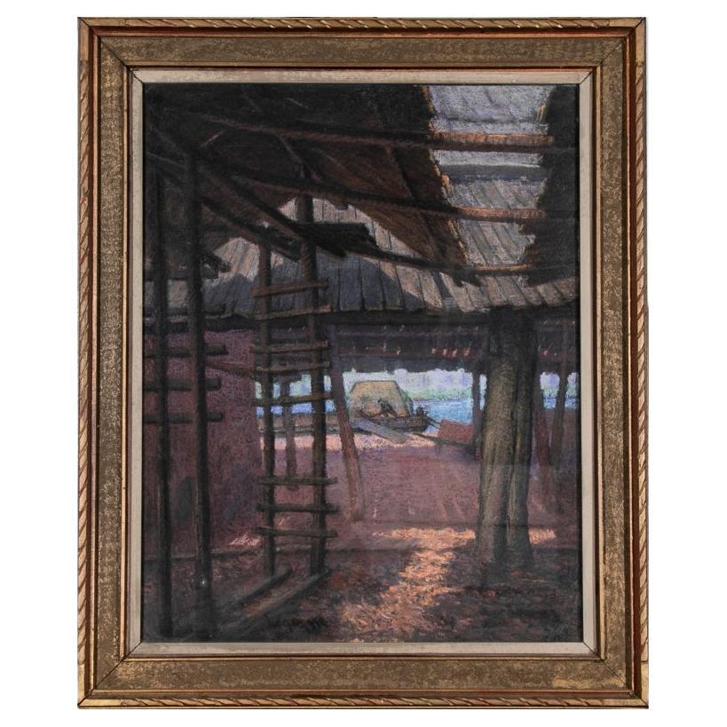 William Alexander Drake Pastel on Masonite, Sheds at the Water