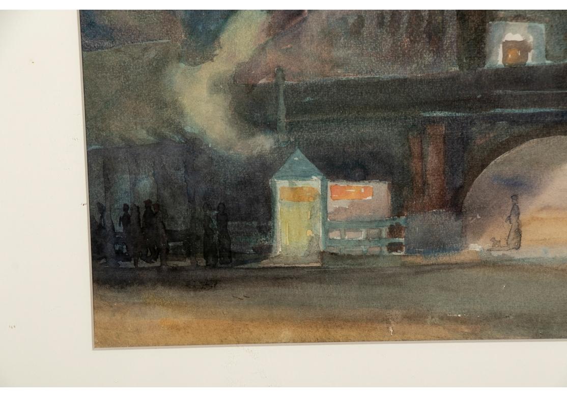William Alexander Drake 'Am., 1891-1979' Watercolor, Industrial Complex at Night In Good Condition For Sale In Bridgeport, CT
