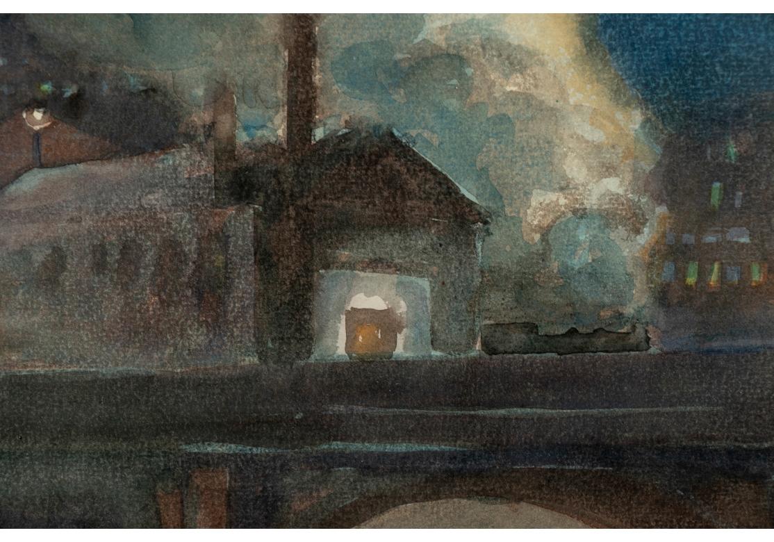 William Alexander Drake, „Am., 1891-1979“, Aquarell, Industriekomplex bei Nacht (Holz) im Angebot