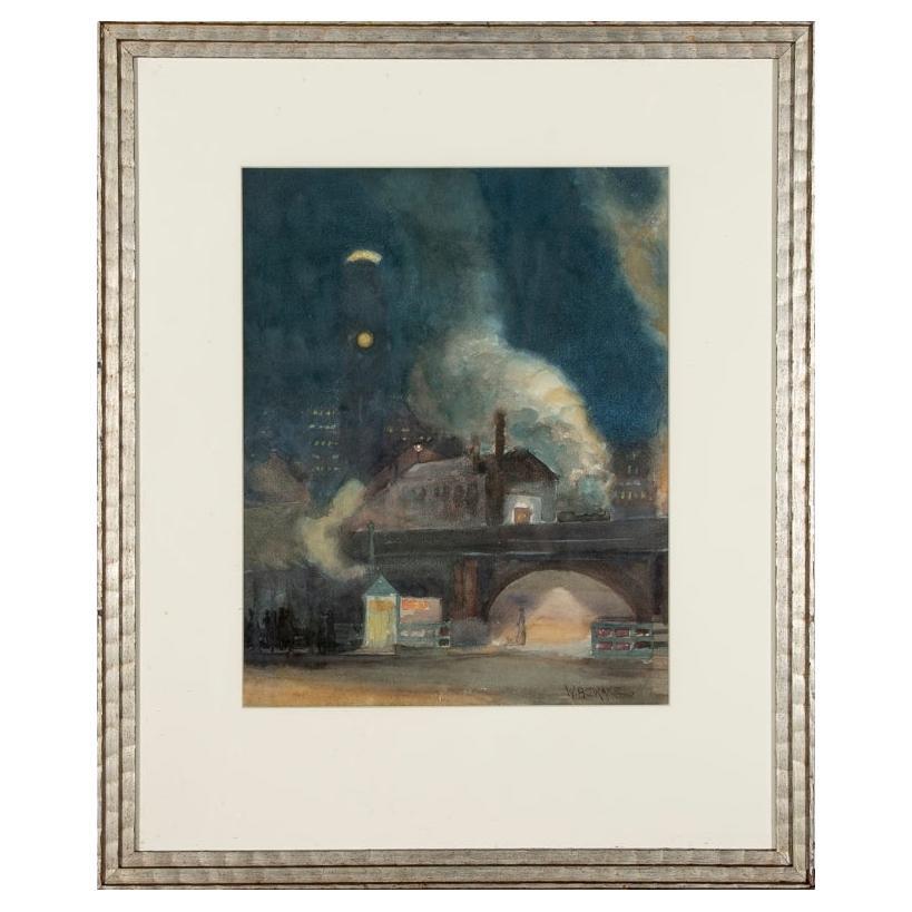 William Alexander Drake 'Am., 1891-1979' Watercolor, Industrial Complex at Night