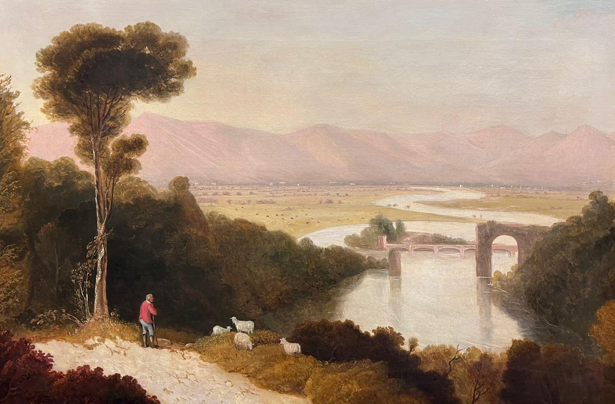 Very Large Early 19th Century Landscape Oil Painting Figures Far Reaching Views For Sale 1