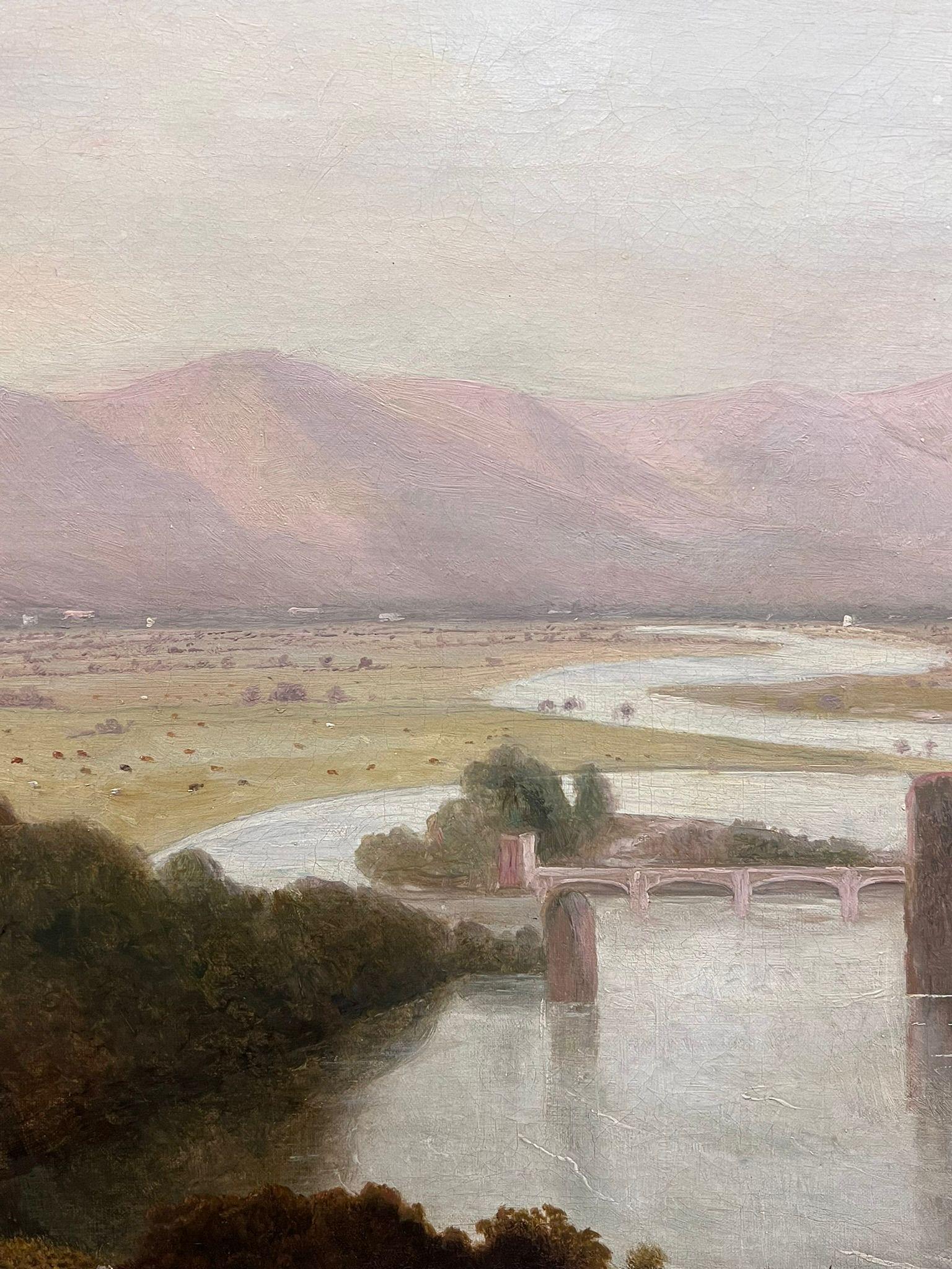 Très grande peinture à l'huile de paysage du début du 19e siècle avec des figures et des vues lointaines en vente 2