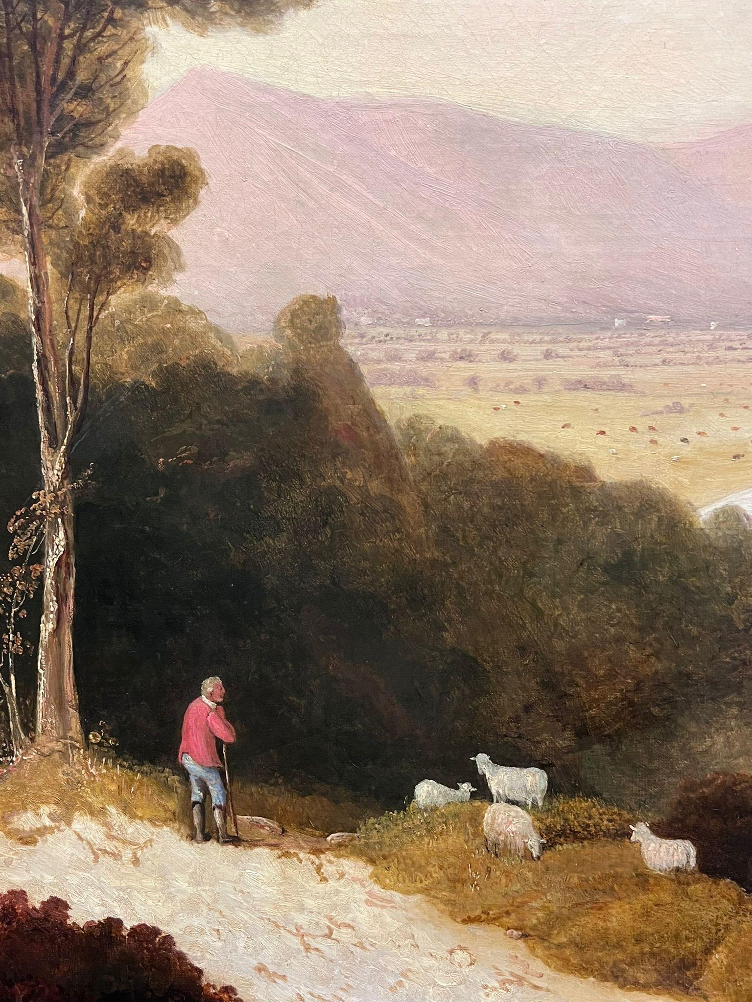 Very Large Early 19th Century Landscape Oil Painting Figures Far Reaching Views For Sale 6