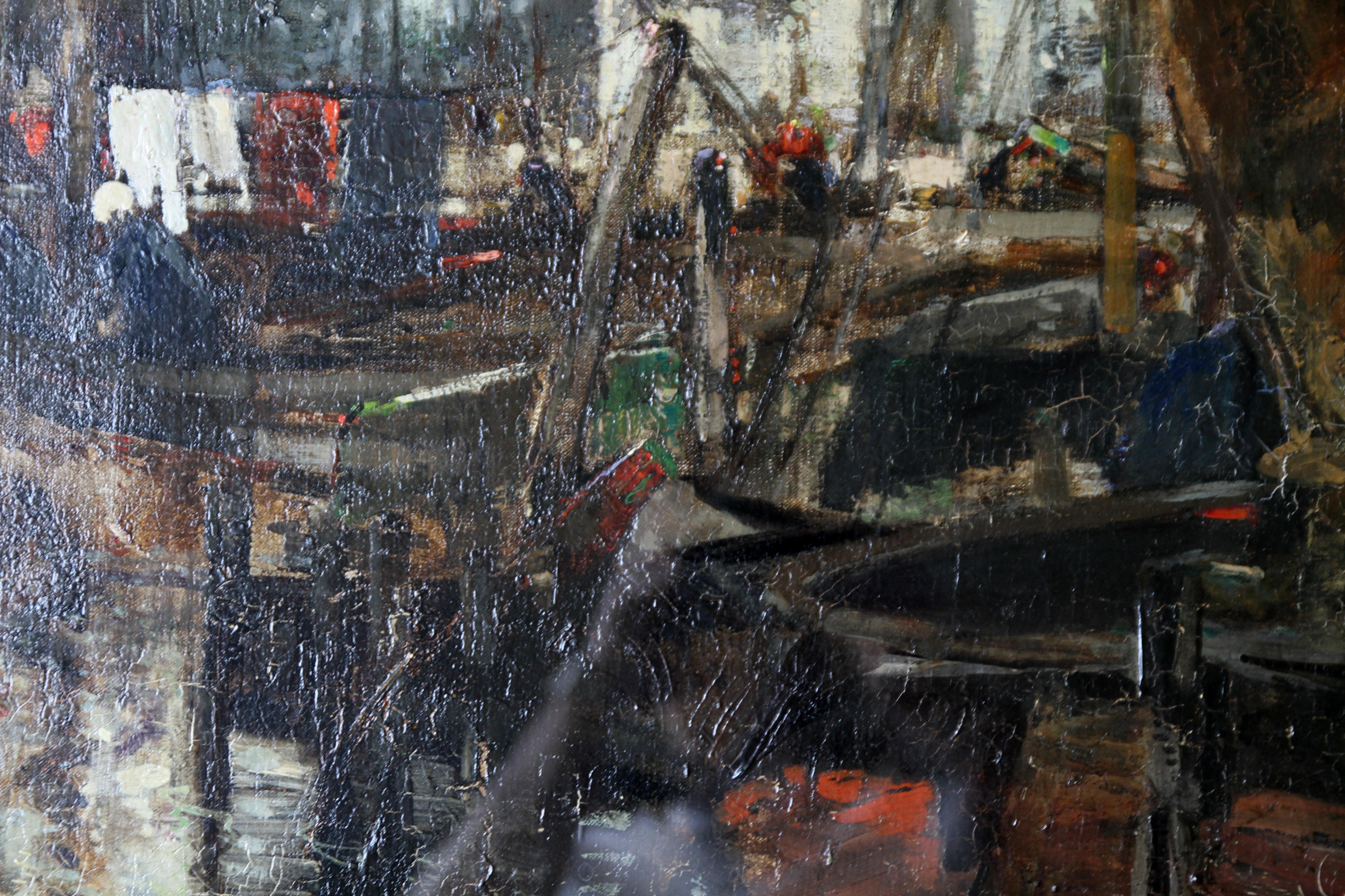Quayside - Edwardian Scottish Glasgow Impressionist marine harbour oil painting For Sale 1