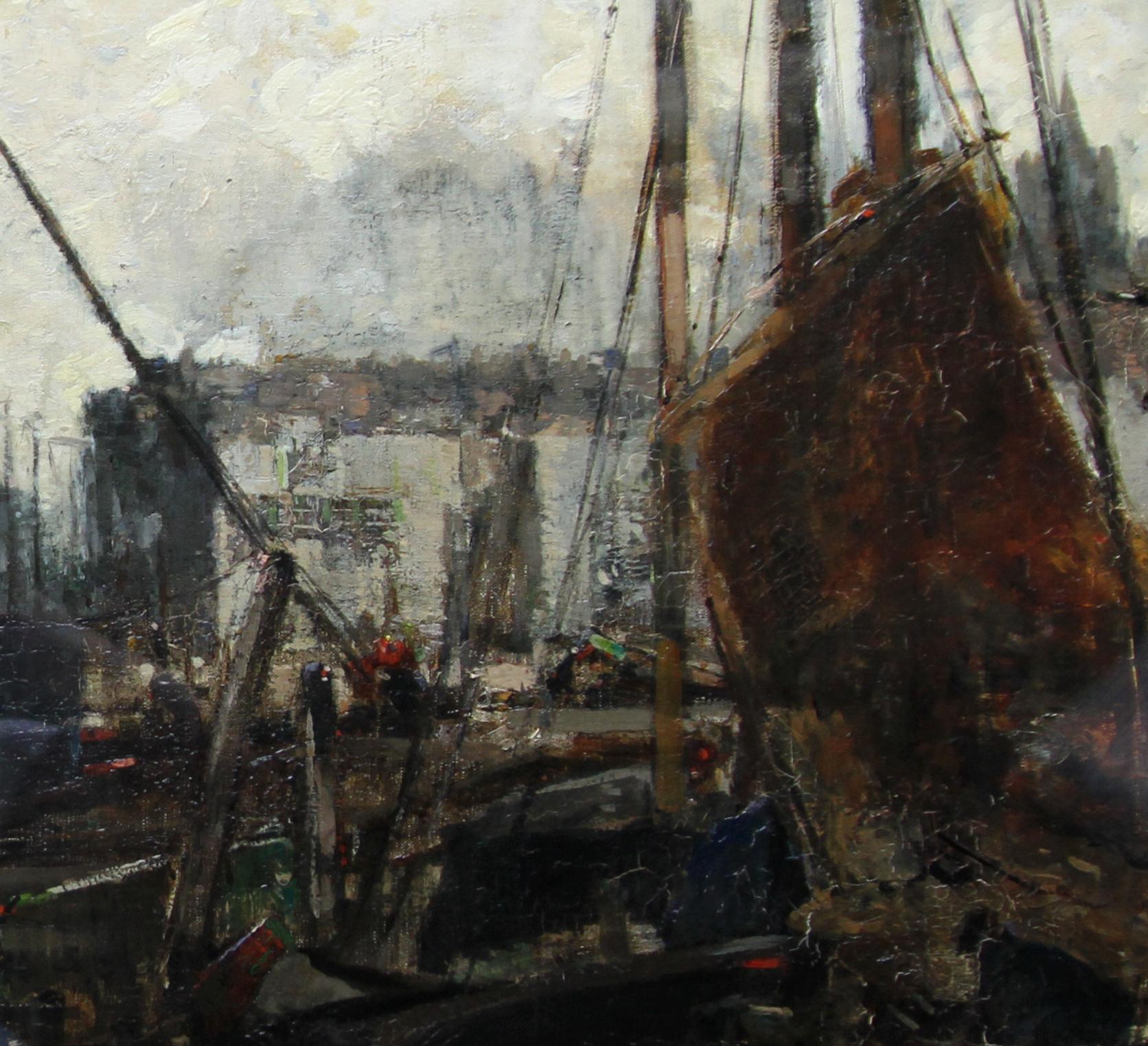 Quayside - Edwardian Scottish Glasgow Impressionist marine harbour oil painting For Sale 2