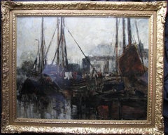 Quayside - Edwardian Scottish Glasgow Impressionist marine harbour oil painting