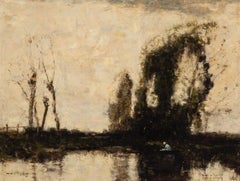 Vintage Quiet Waters, Oil on Panel Painting by William Alfred Gibson, 1919