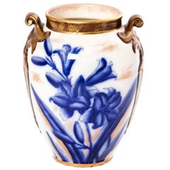 William Alsager Adderley Lily Vase 19th Century English Flow Blue & Gold Urn Pot