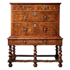 Antique William and Mary 17th Century Olive Oyster Chest on Stand, circa 1680-1690