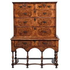 William and Mary 17th Century Walnut and Pollard Oak Chest on Stand