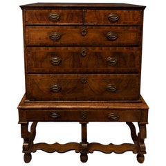 William and Mary Figured Walnut Chest on Stand