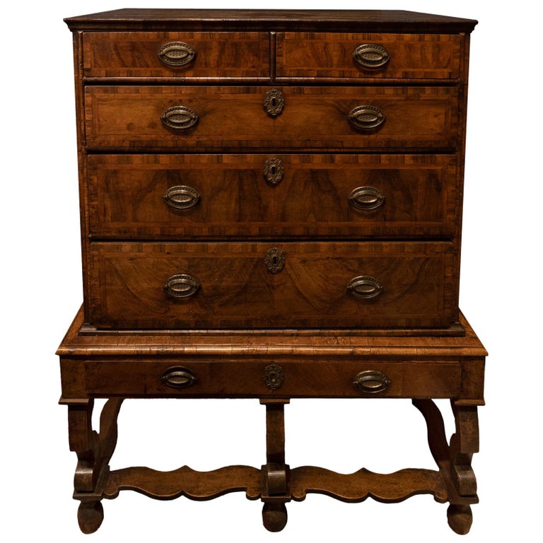 William and Mary Figured Walnut Chest on Stand at 1stDibs