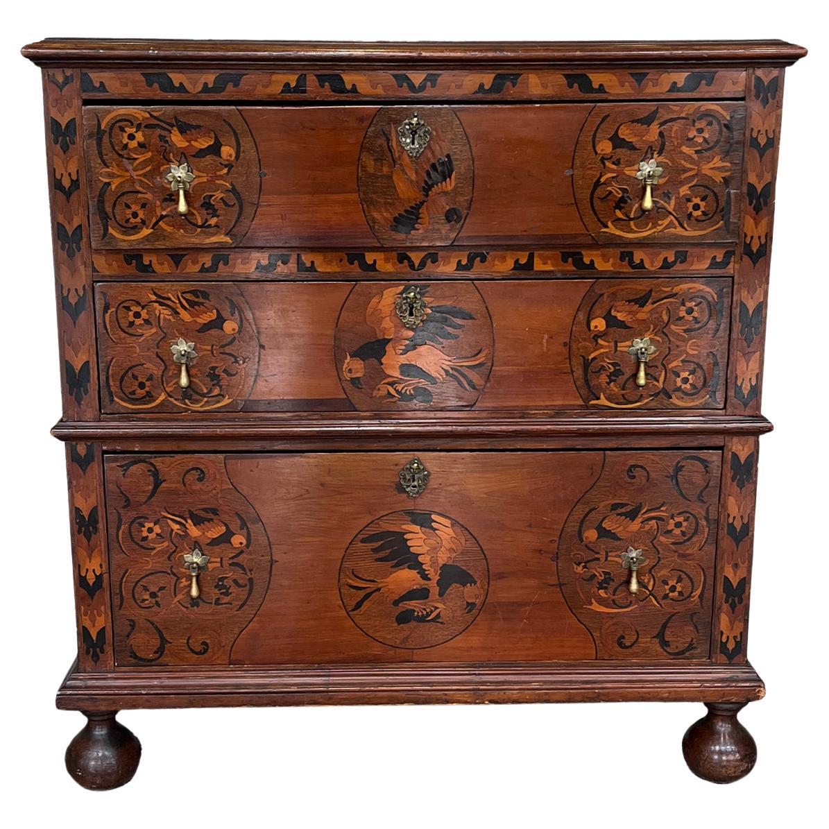 William and Mary Inlaid Mahogany 2-Piece Chest of Drawers