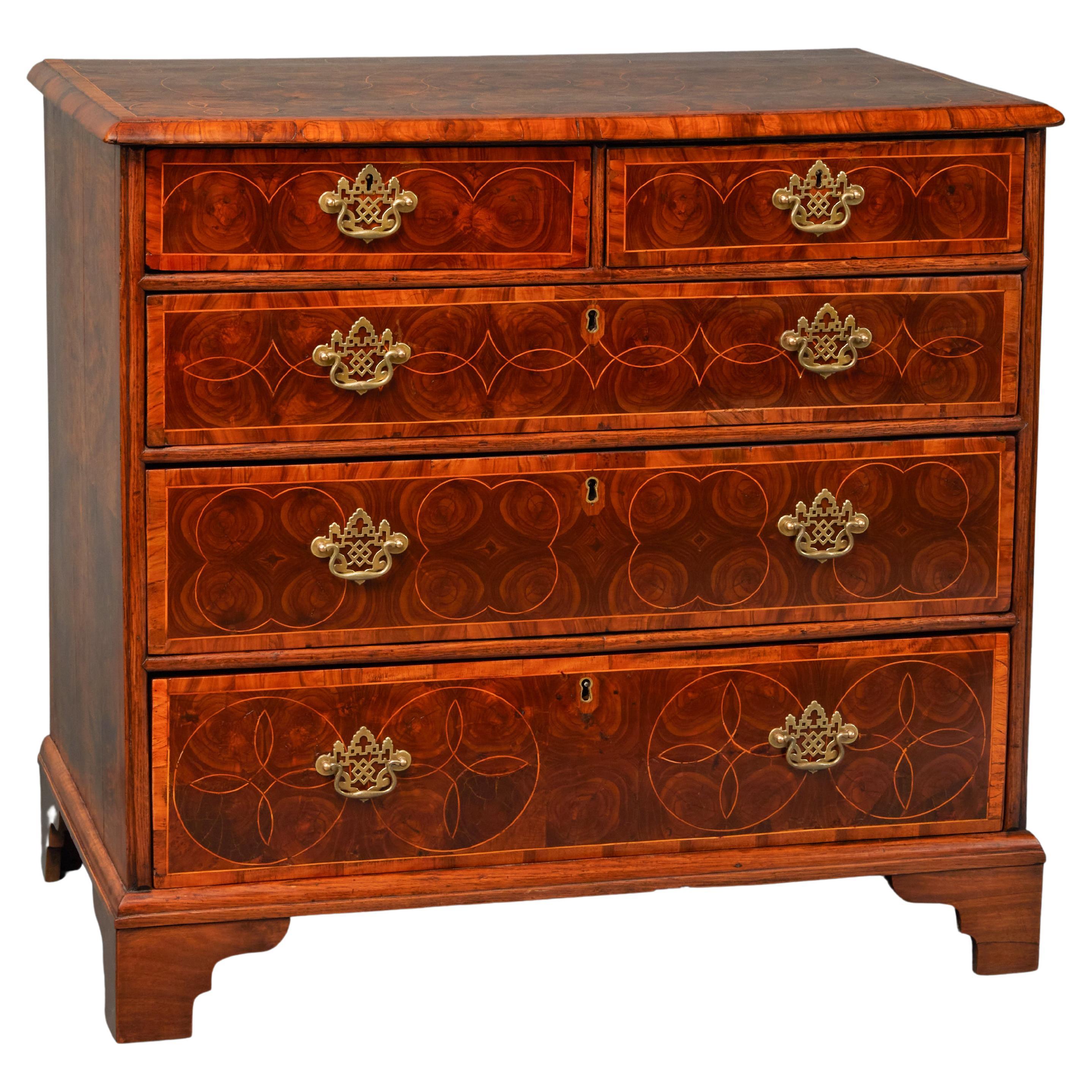 William and Mary Inlaid Olivewood Chest of Drawers For Sale