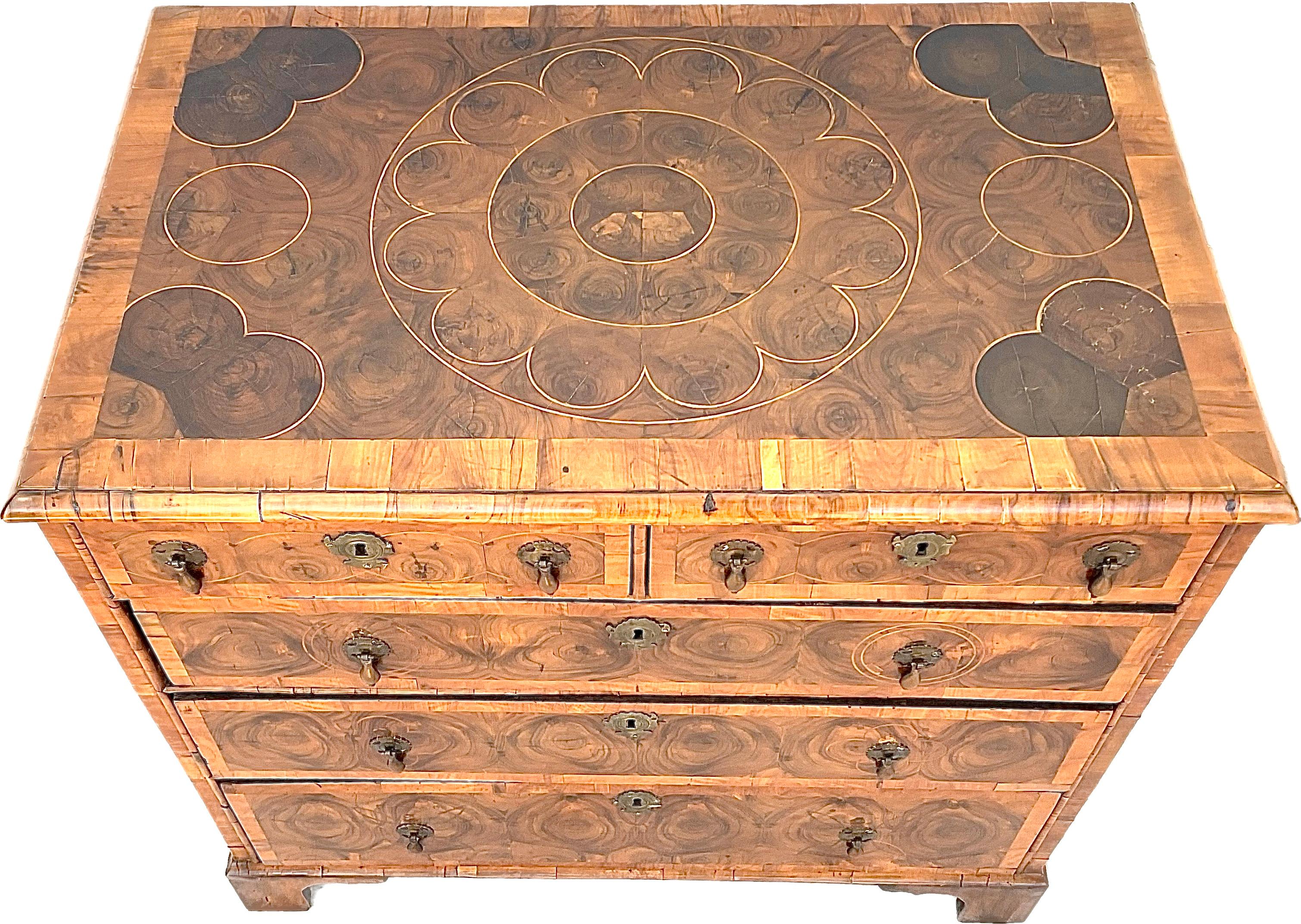 18th Century and Earlier William And Mary Inlaid Oyster Veneered Chest