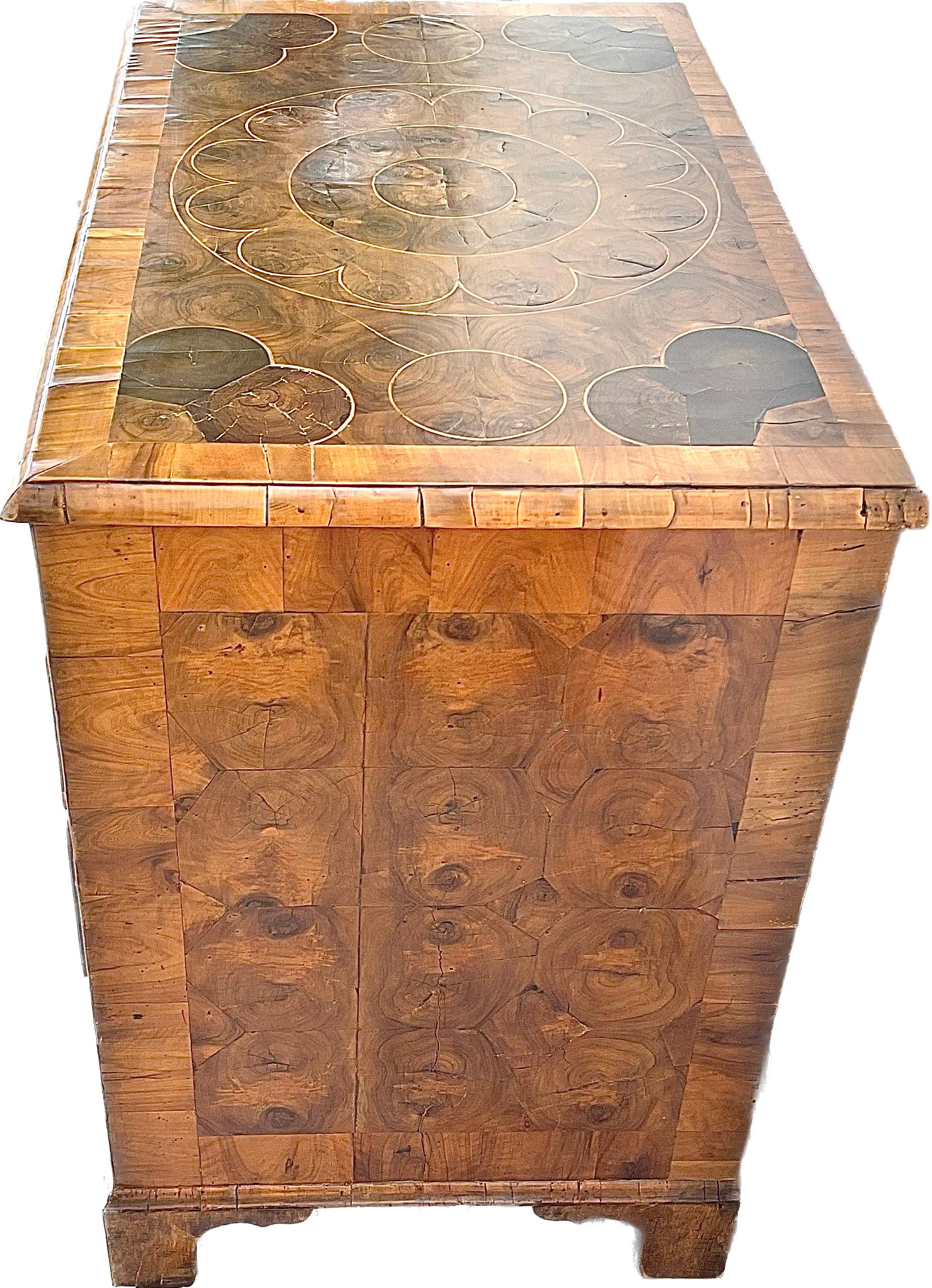 Wood William And Mary Inlaid Oyster Veneered Chest