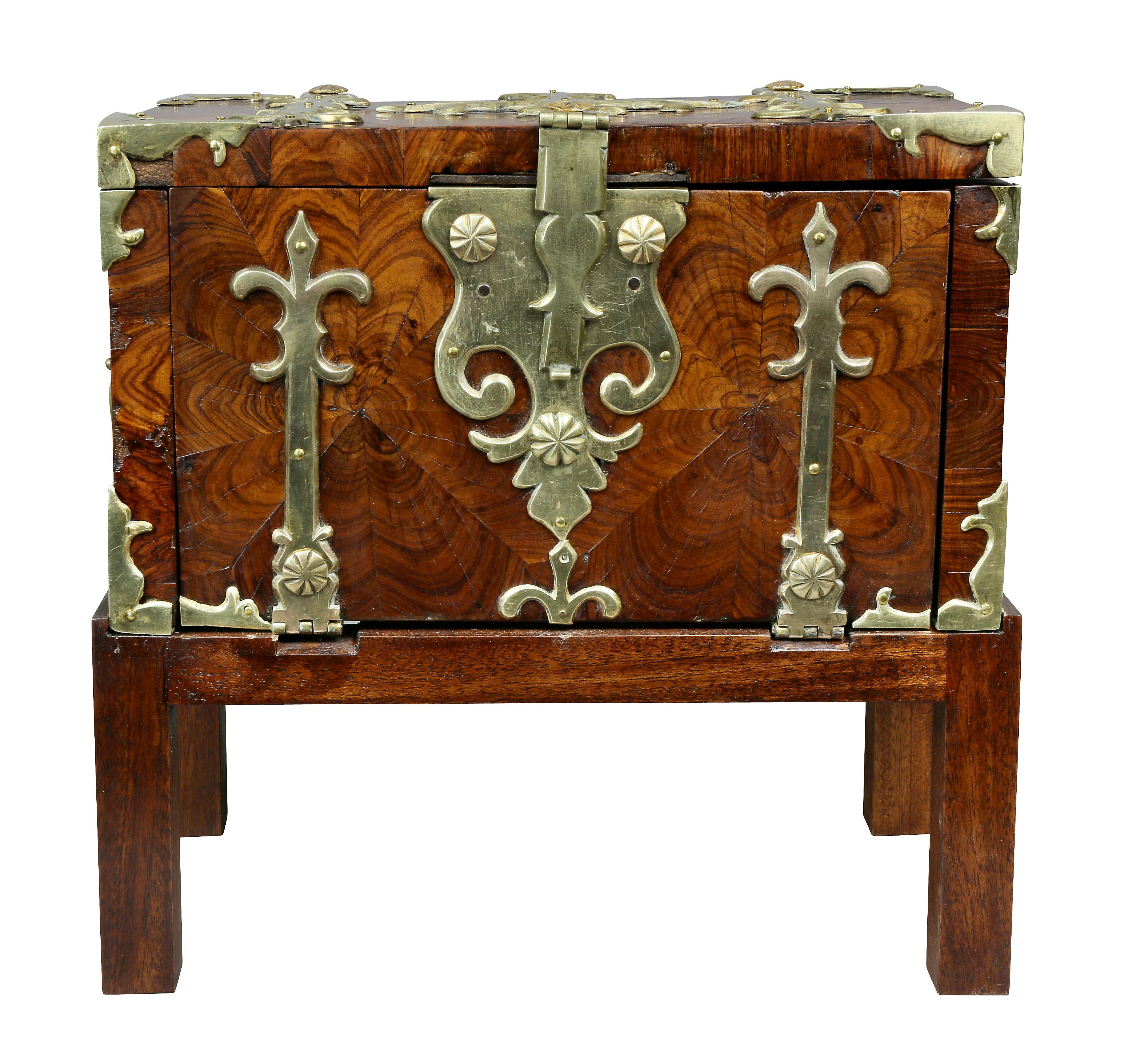 European William and Mary Kingwood and Brass Mounted Coffer Fort