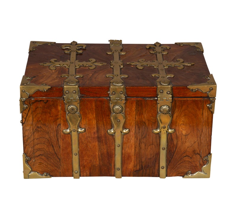Brass William and Mary Kingwood Strong Box or Coffre Fort Converted to a Teacaddy For Sale