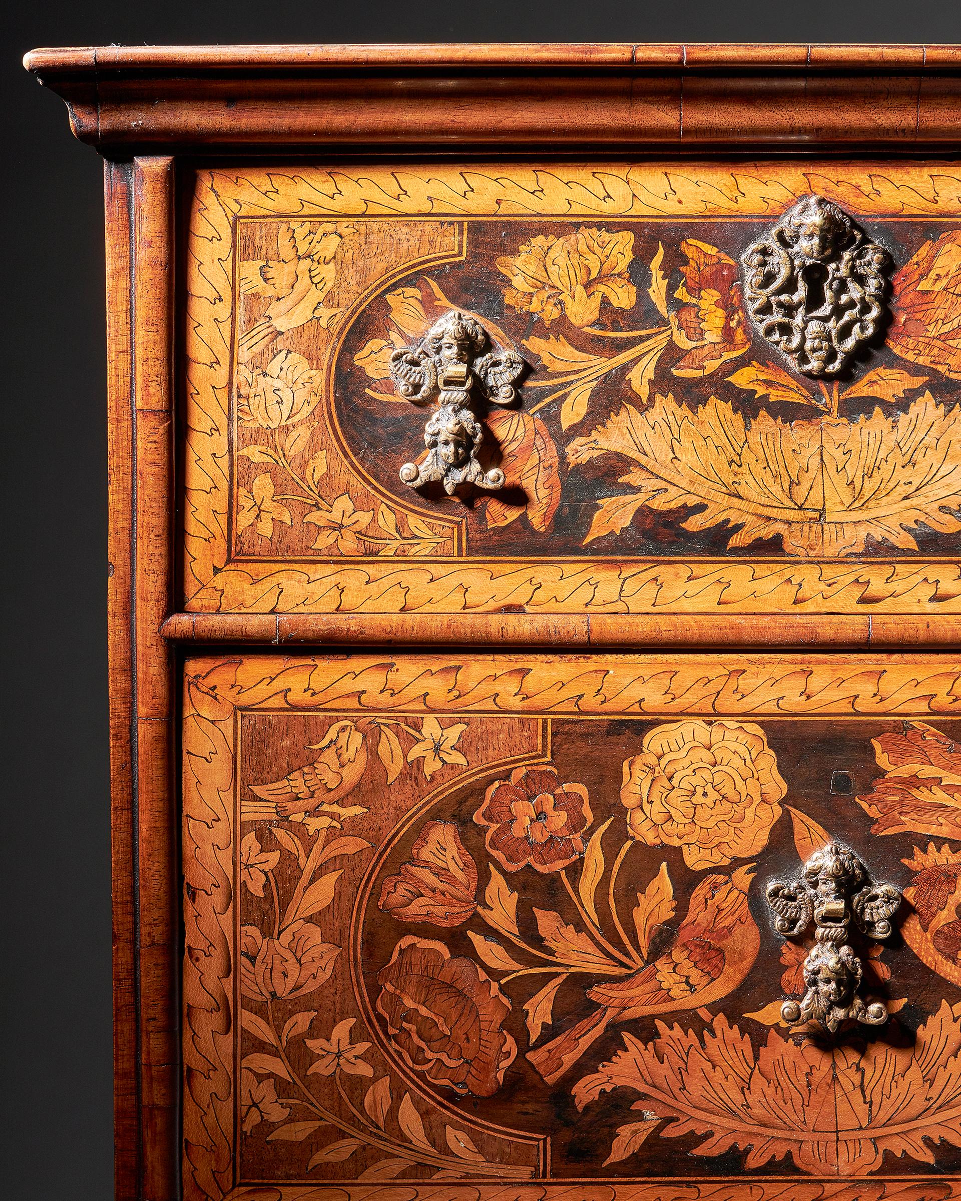 English 17th Century William and Mary Marquetry and Figured Walnut Chest of Drawers