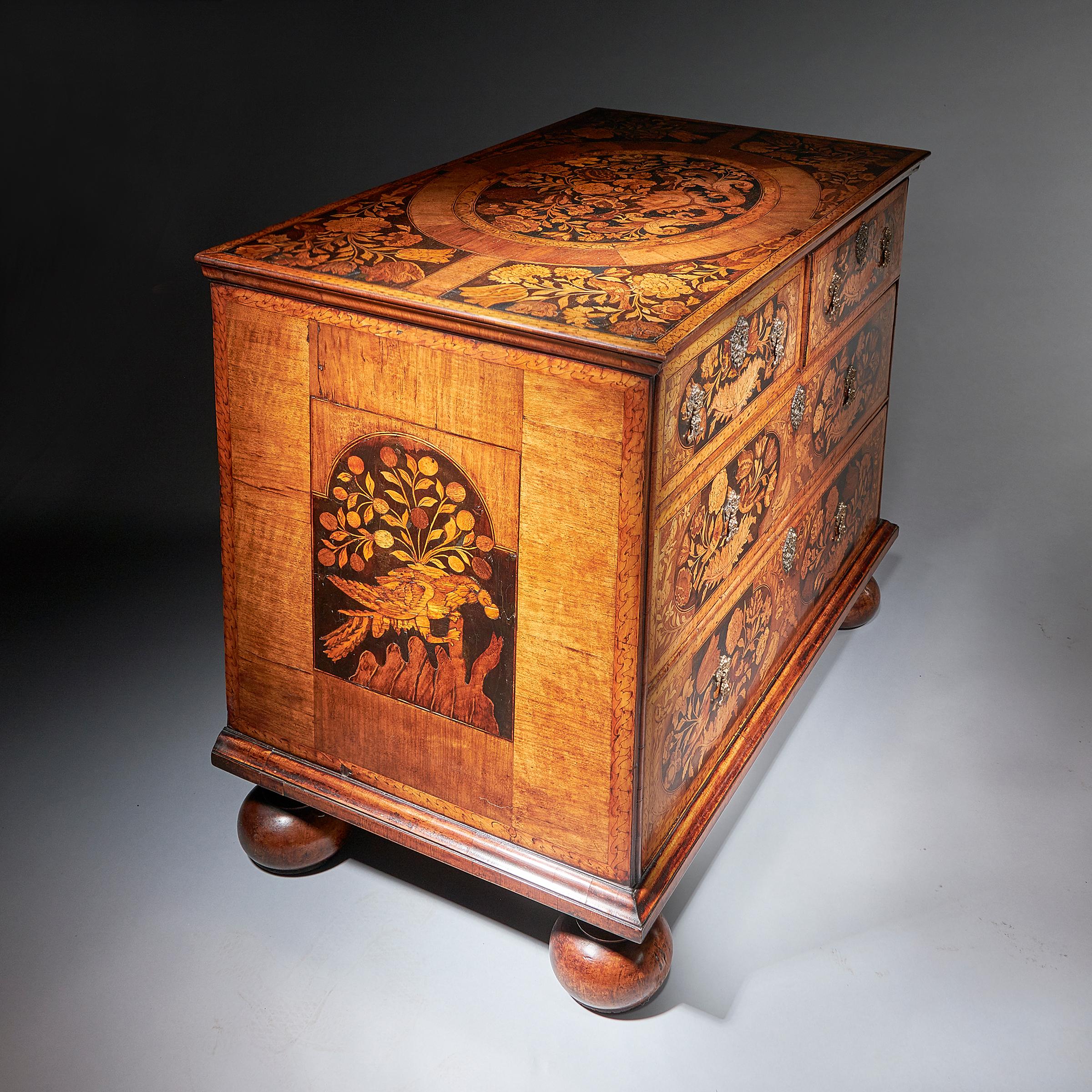 17th Century William and Mary Marquetry and Figured Walnut Chest of Drawers 3