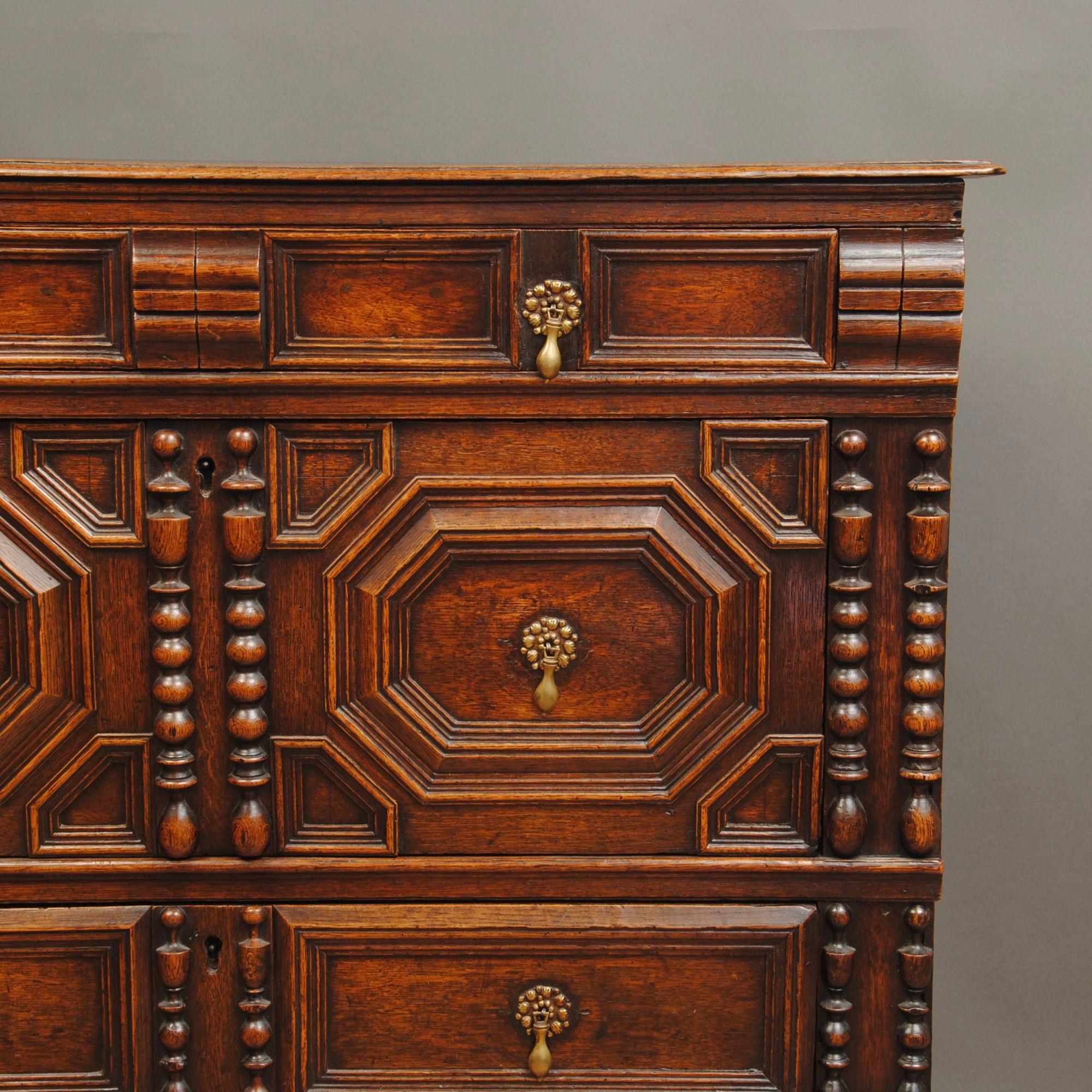 European William and Mary Oak Geometric Block Front Chest For Sale