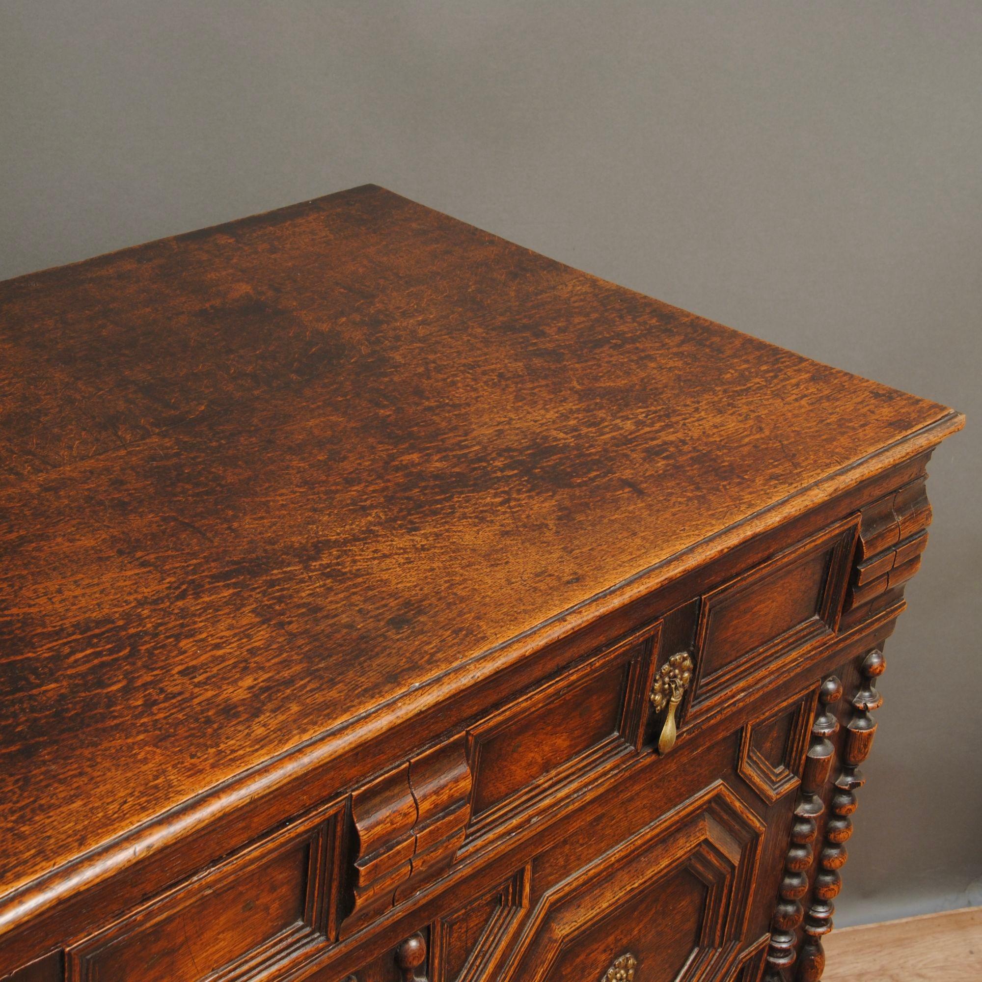 Carved William and Mary Oak Geometric Block Front Chest For Sale