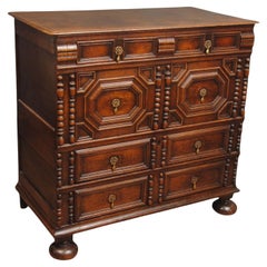 Antique William and Mary Oak Geometric Block Front Chest