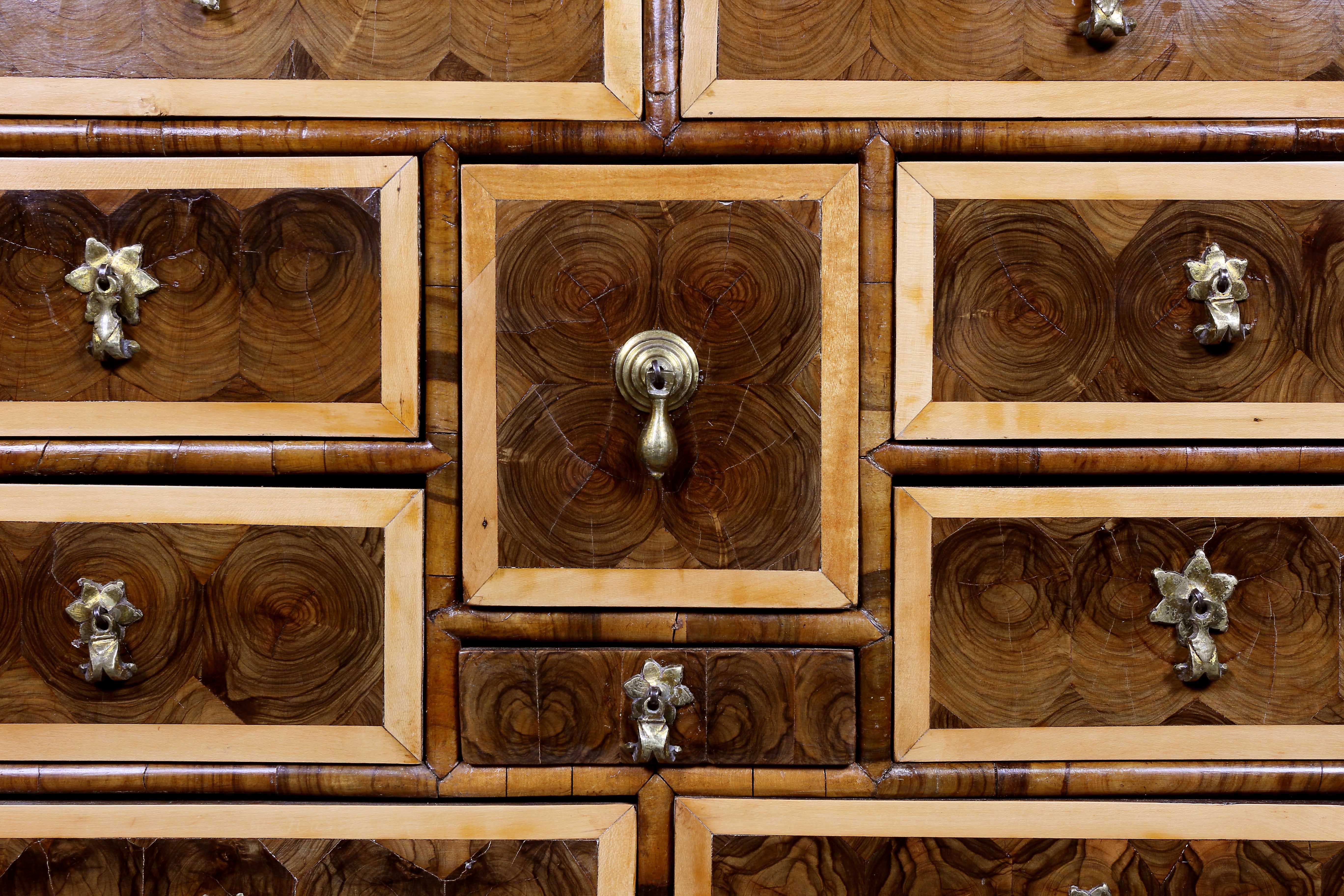 Late 17th Century William and Mary Oyster Veneer Cabinet on Stand