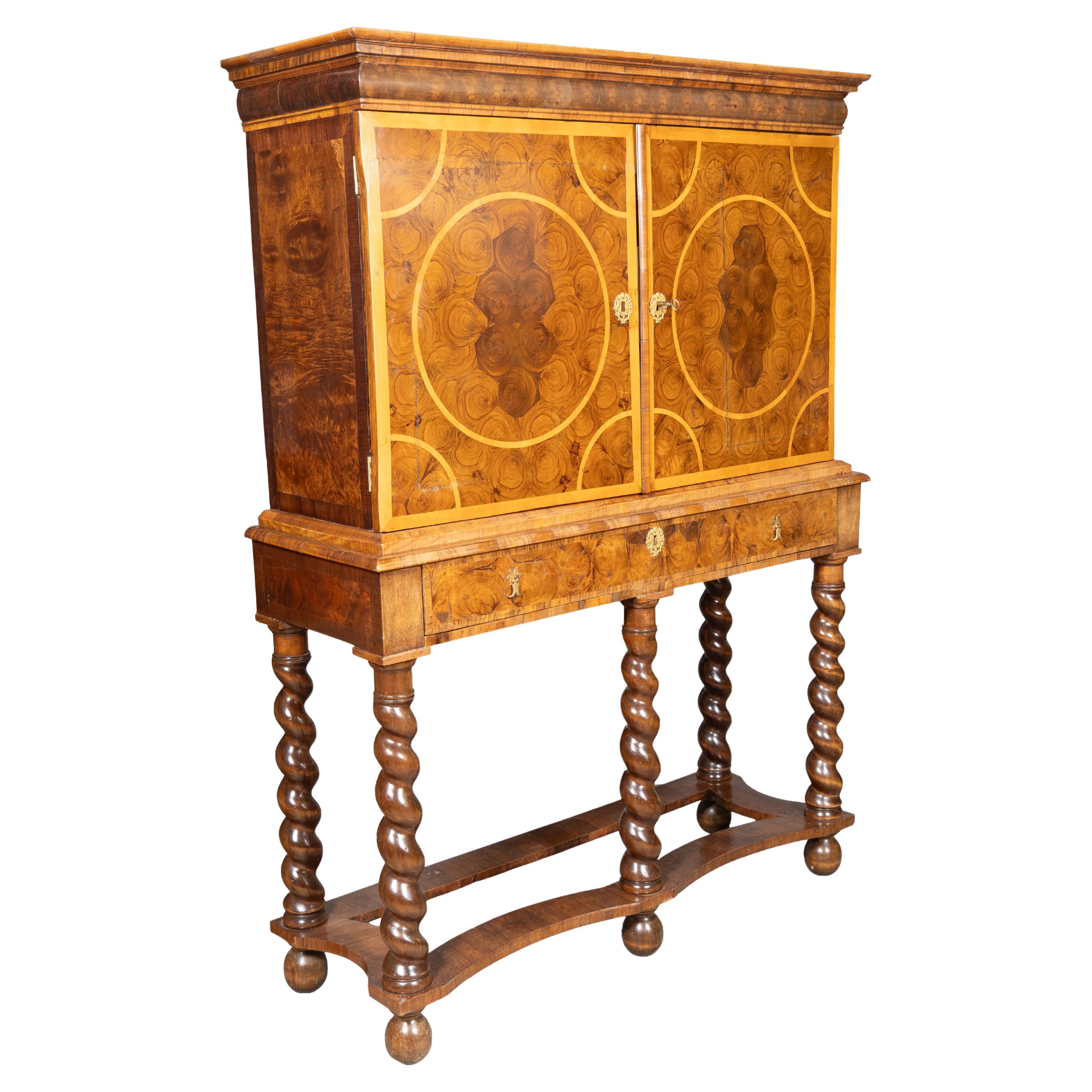 William And Mary Oyster-Veneer Cabinet On Stand For Sale at 1stDibs