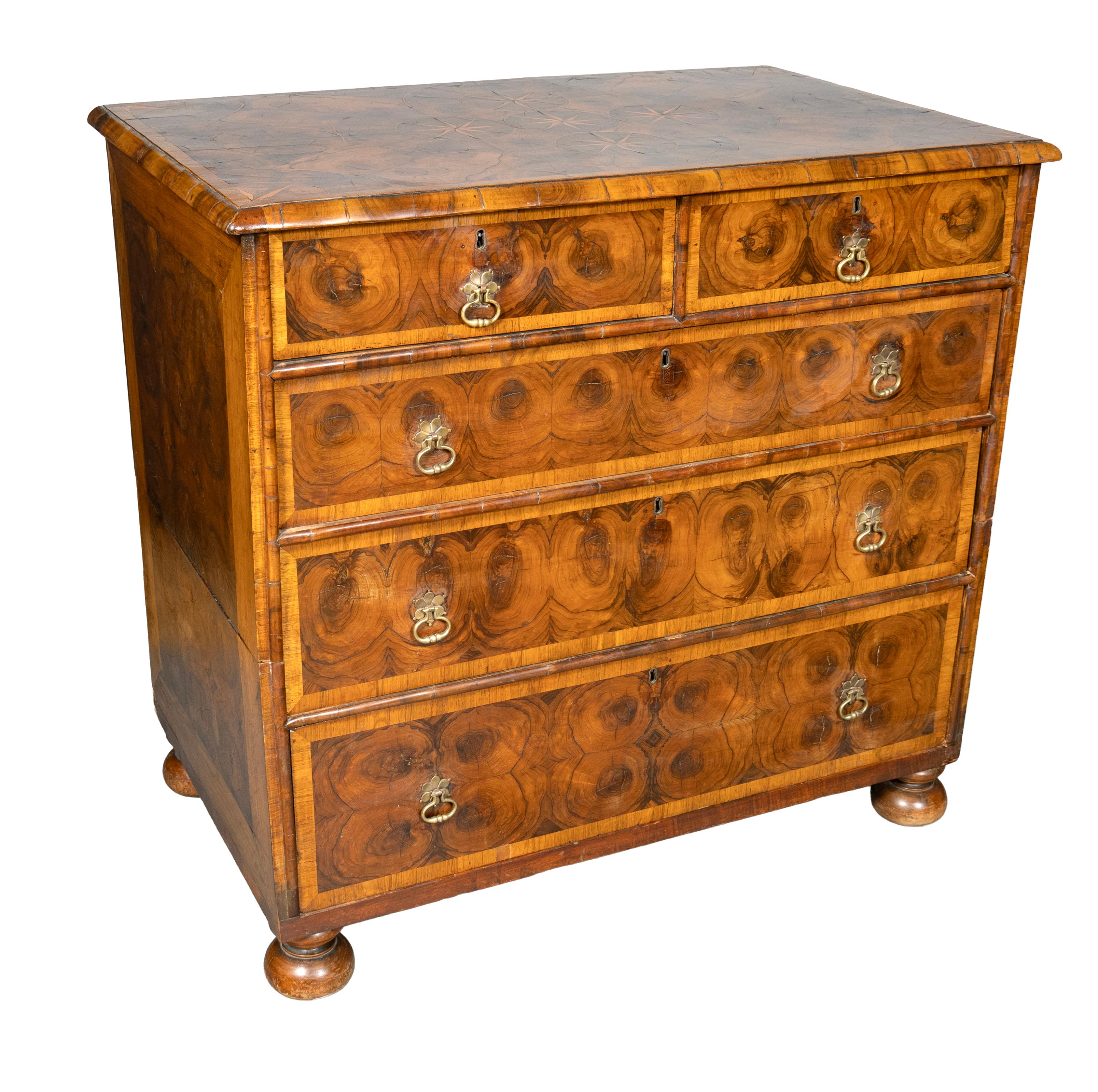 William and Mary William And Mary Oyster Veneer Chest Of Drawers For Sale