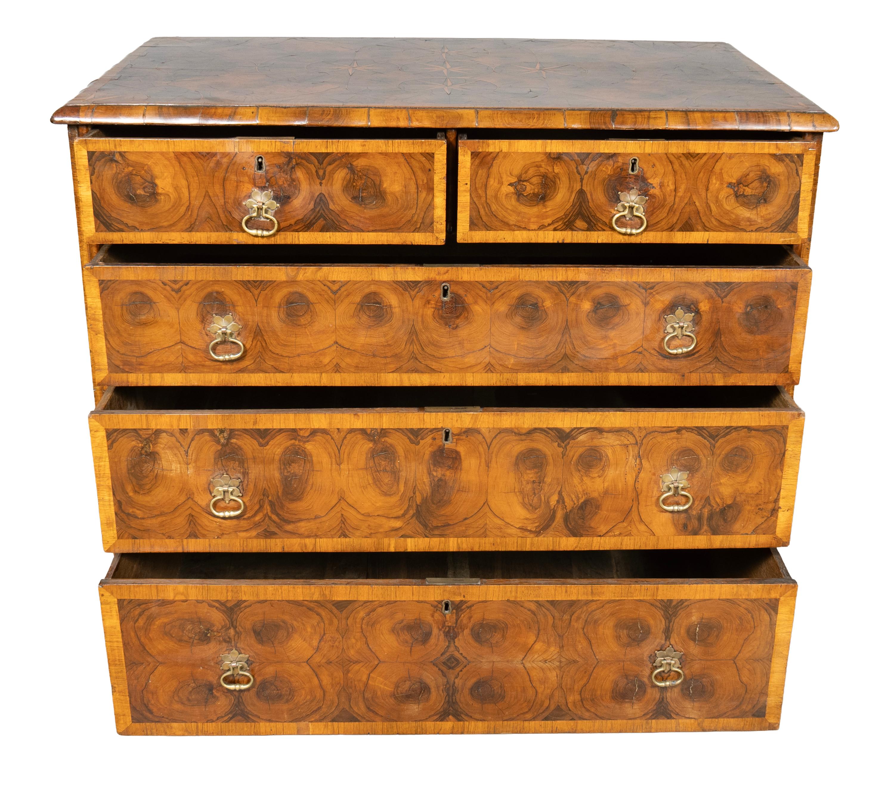 William And Mary Oyster Veneer Chest Of Drawers For Sale 1