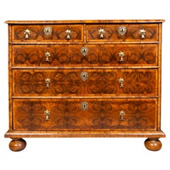 Antique William And Mary Oyster Veneer Chest Of Drawers