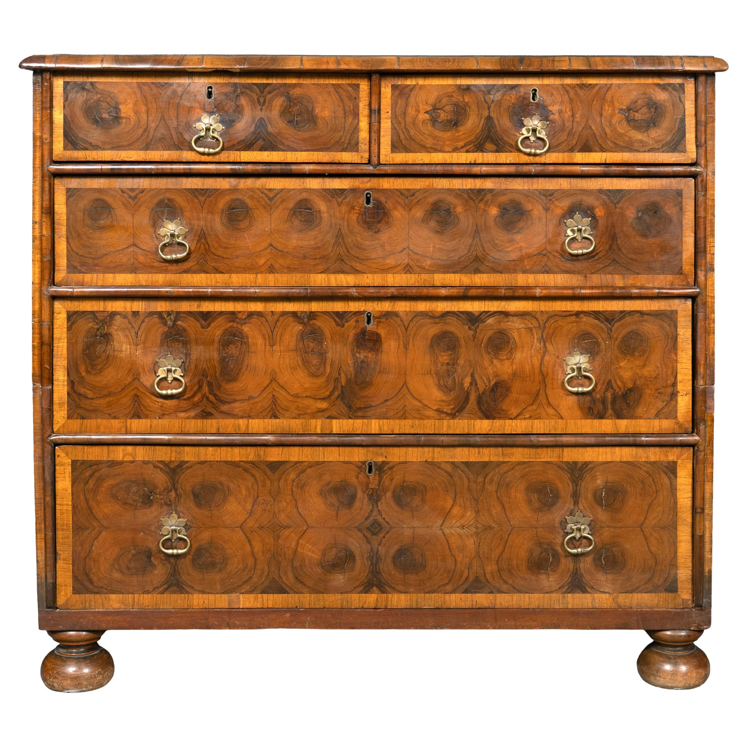 William And Mary Oyster Veneer Chest Of Drawers For Sale