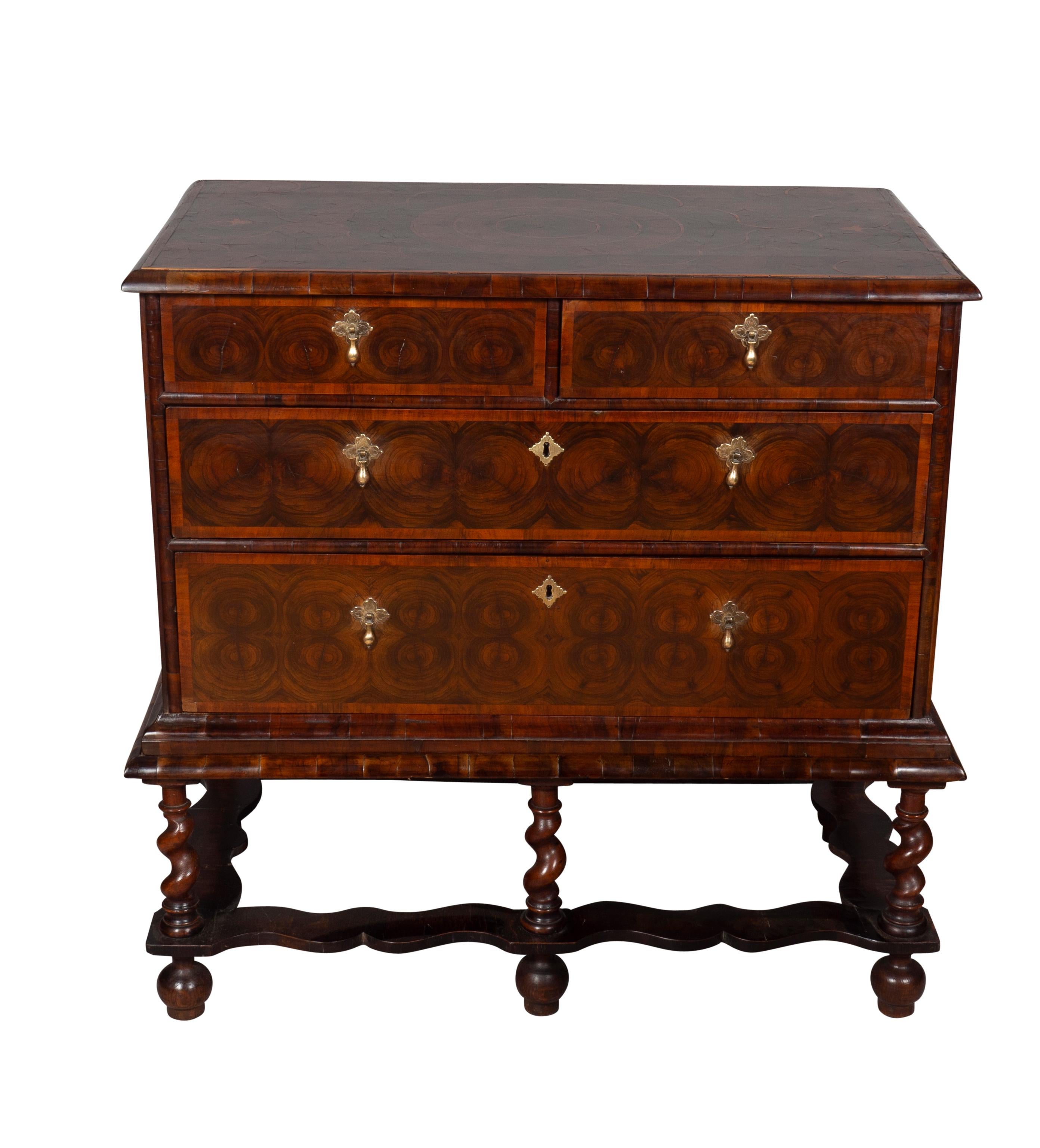 English William and Mary Oyster Veneer Chest on Stand