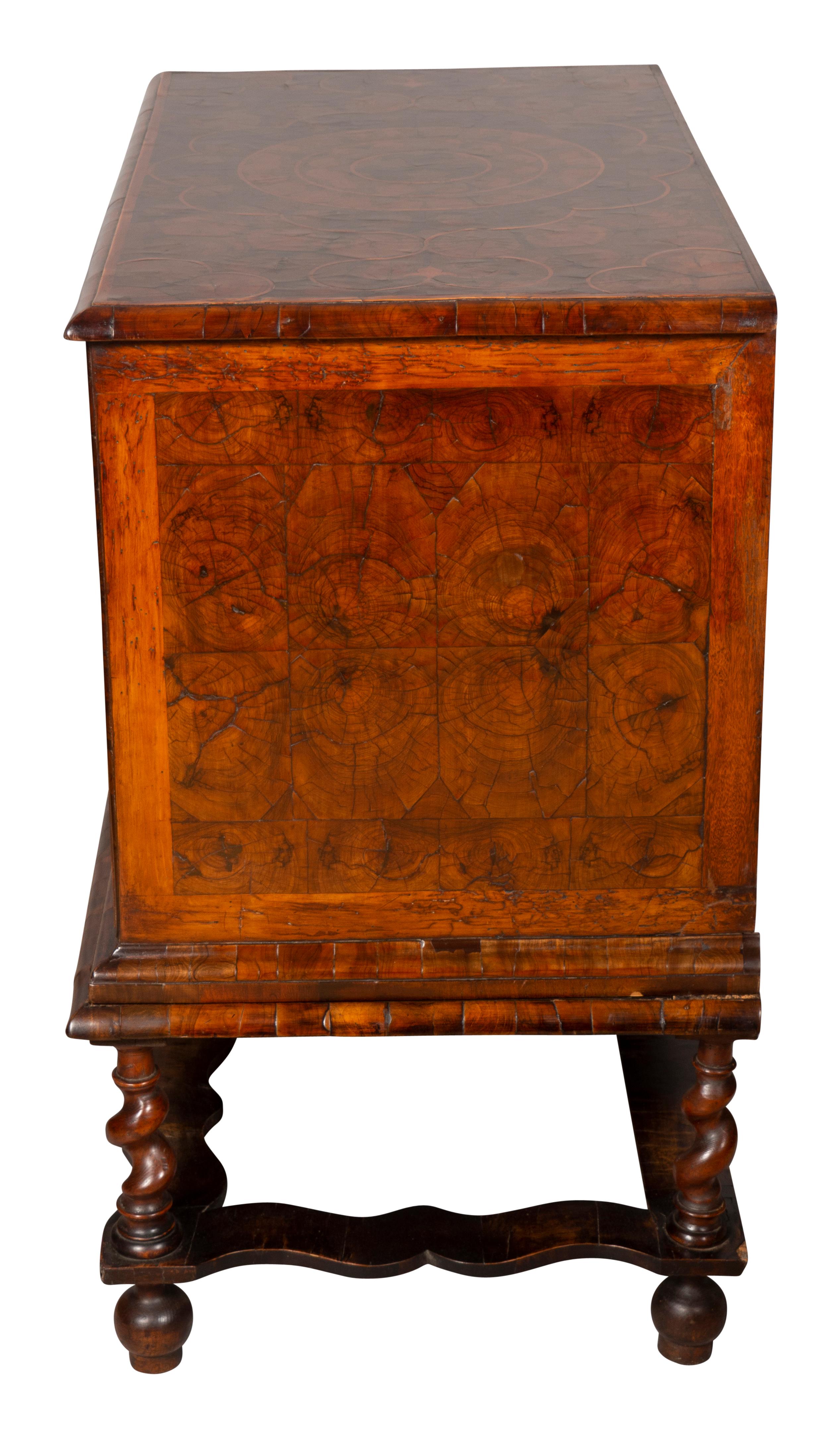 Walnut William and Mary Oyster Veneer Chest on Stand