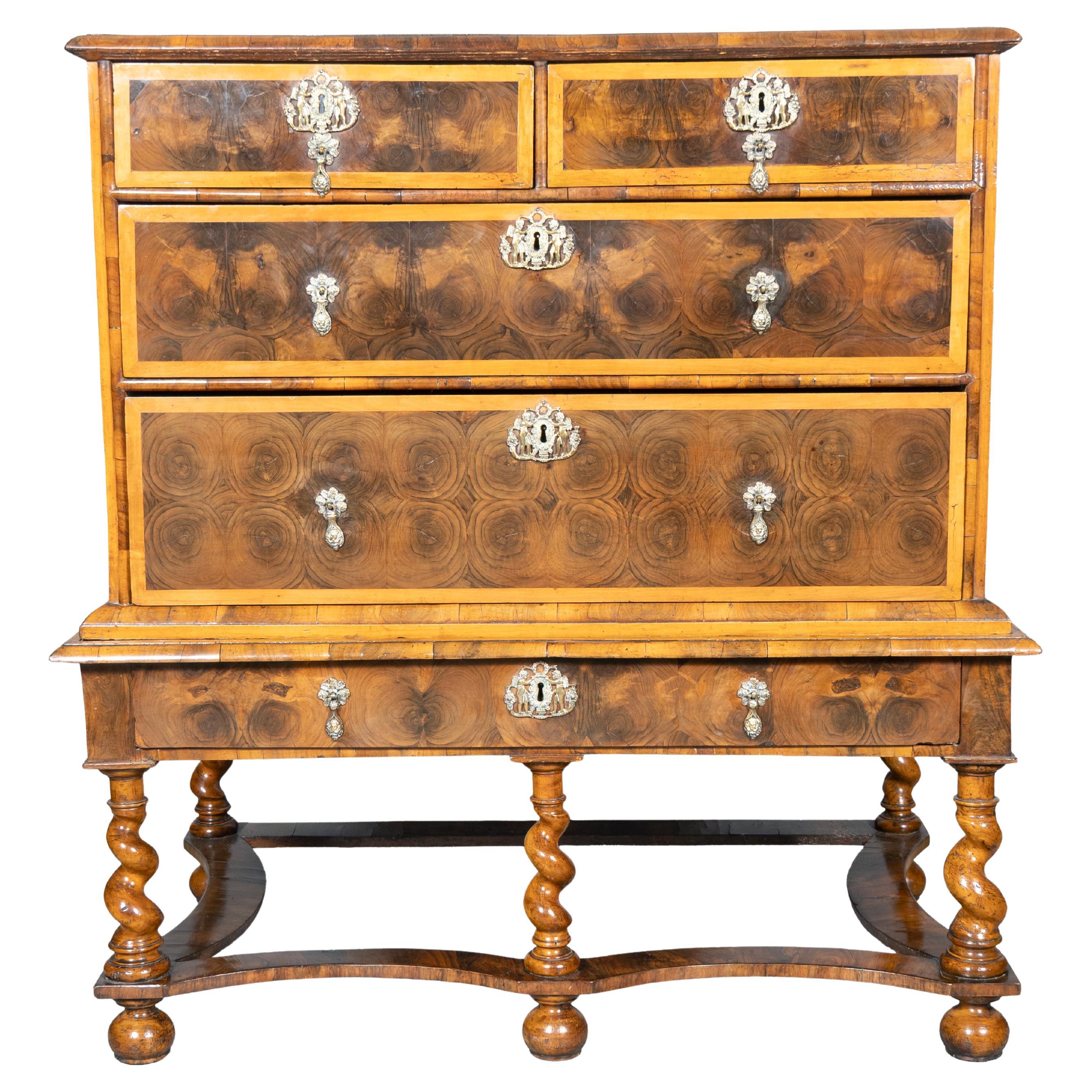 William And Mary Oyster Veneer Chest On Stand