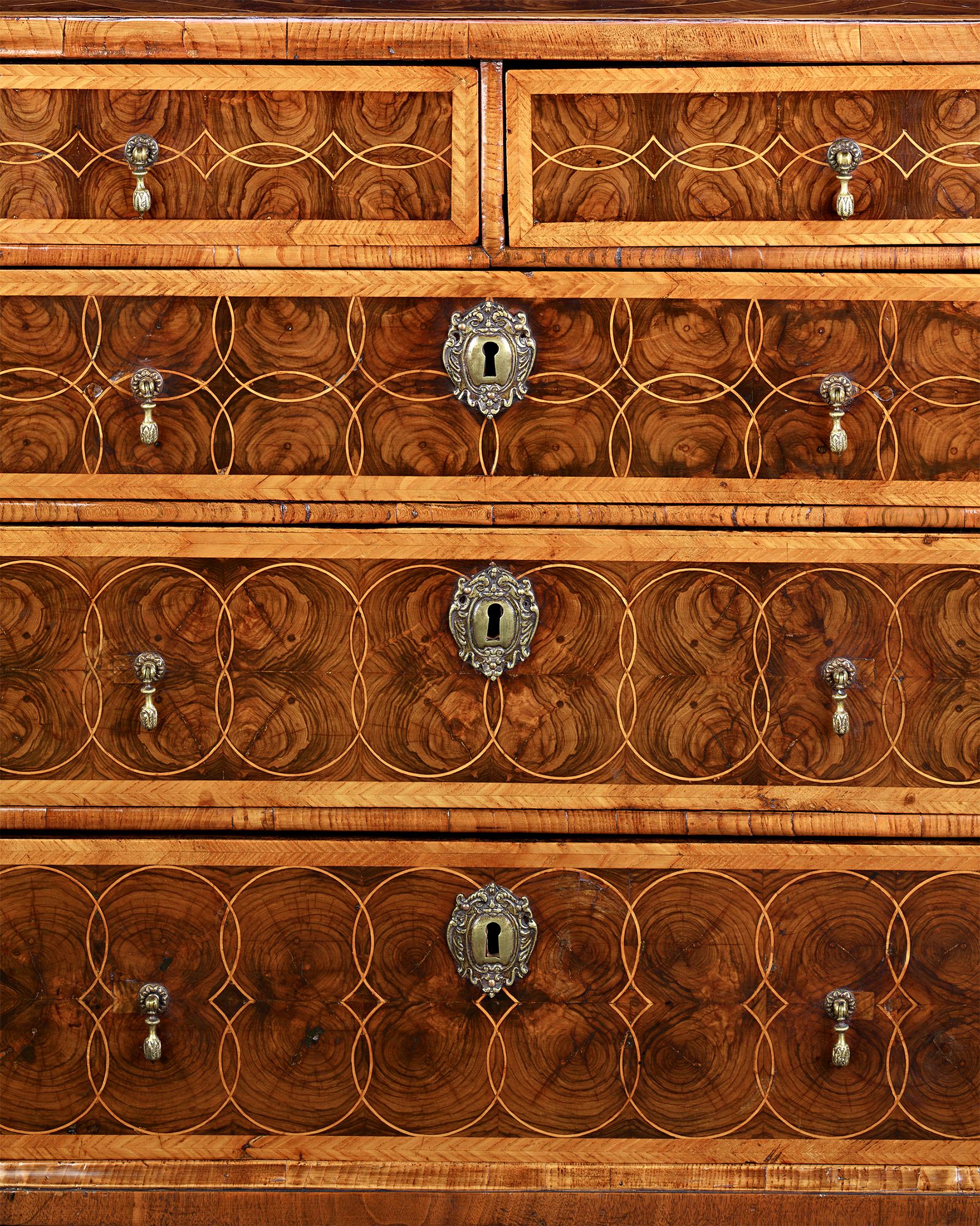 Inlay William and Mary Oysterwood Chest For Sale