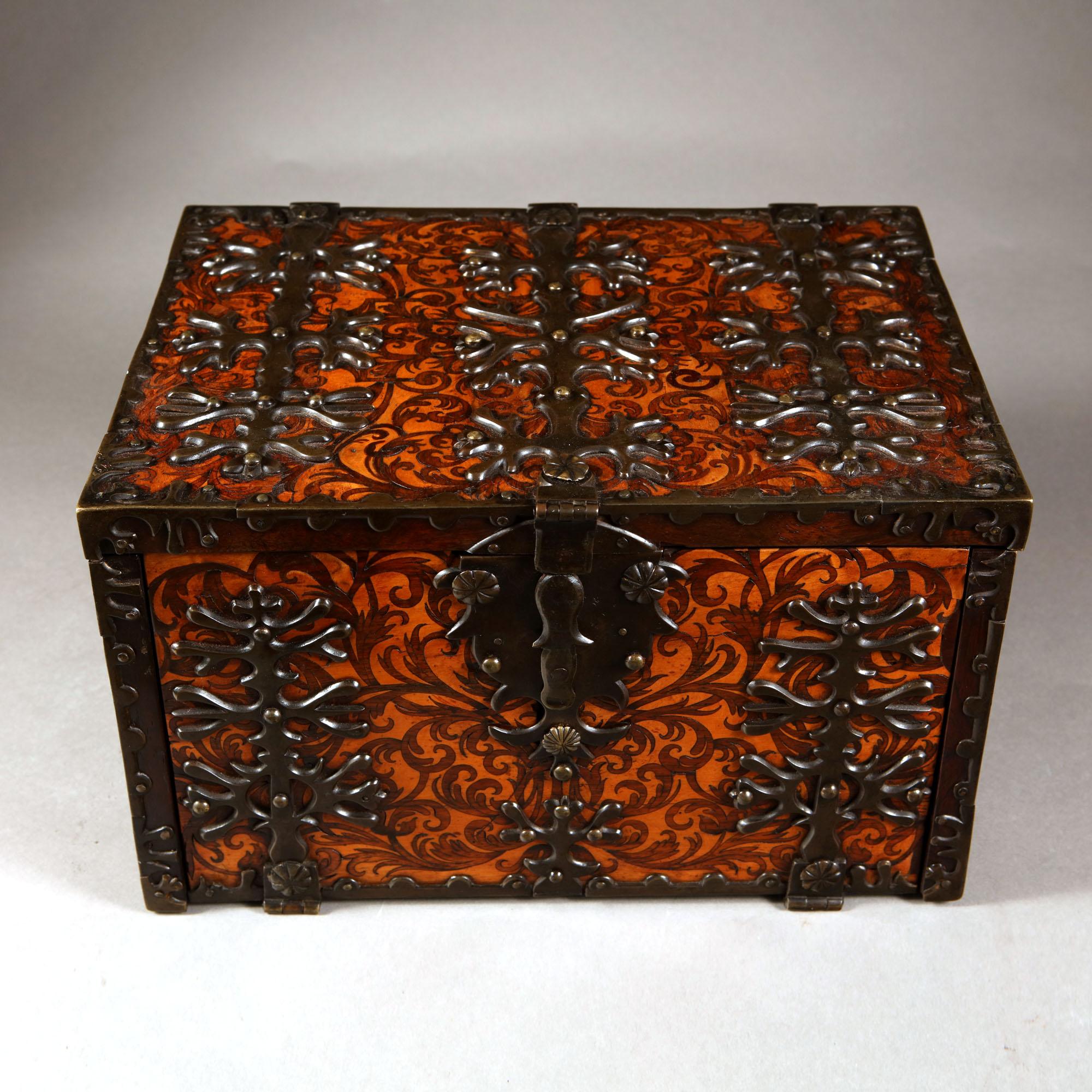 18th Century and Earlier William and Mary Seaweed Marquetry Strong Box Firmly Attributed to Gerrit Jensen