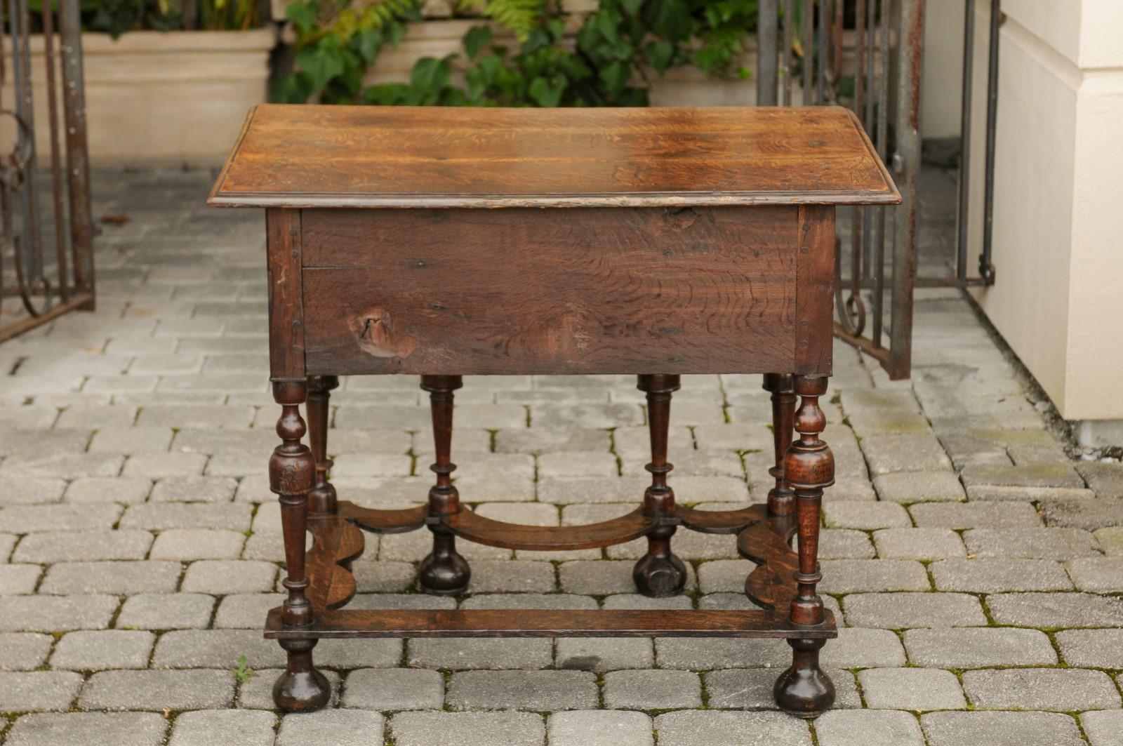 William and Mary Style 1800s Oak Side Table with Trumpet Legs and Three Drawers For Sale 1