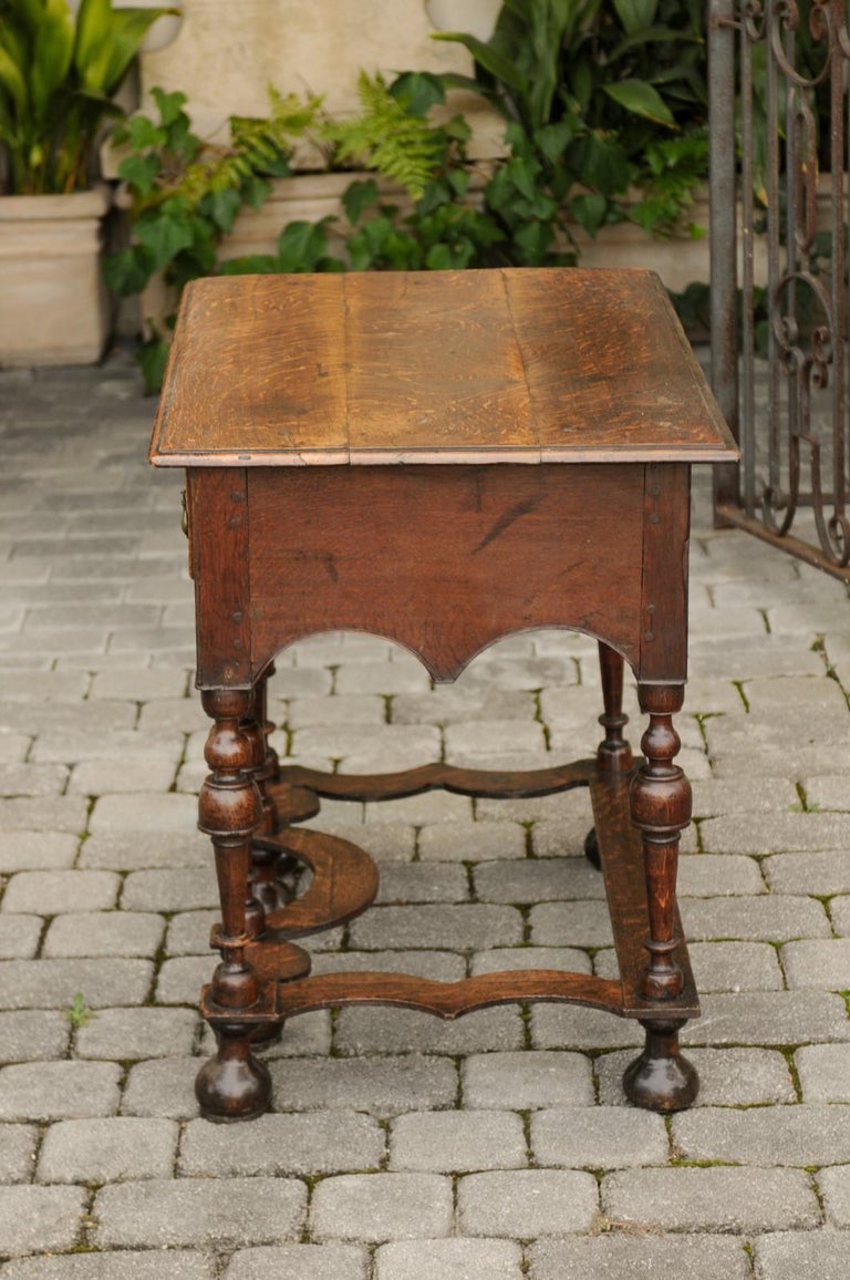 William and Mary Style 1800s Oak Side Table with Trumpet Legs and Three Drawers For Sale 5
