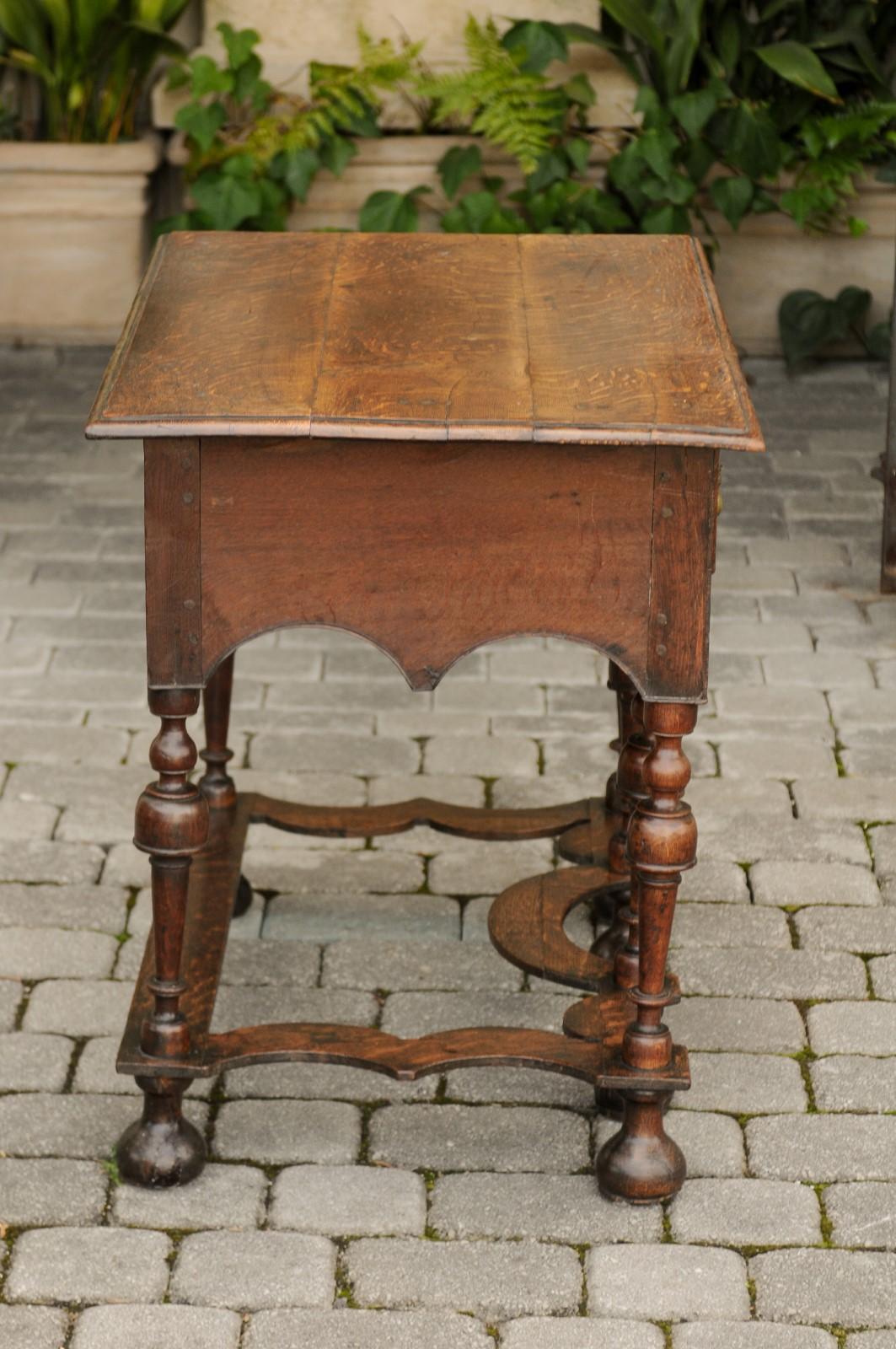 19th Century William and Mary Style 1800s Oak Side Table with Trumpet Legs and Three Drawers For Sale